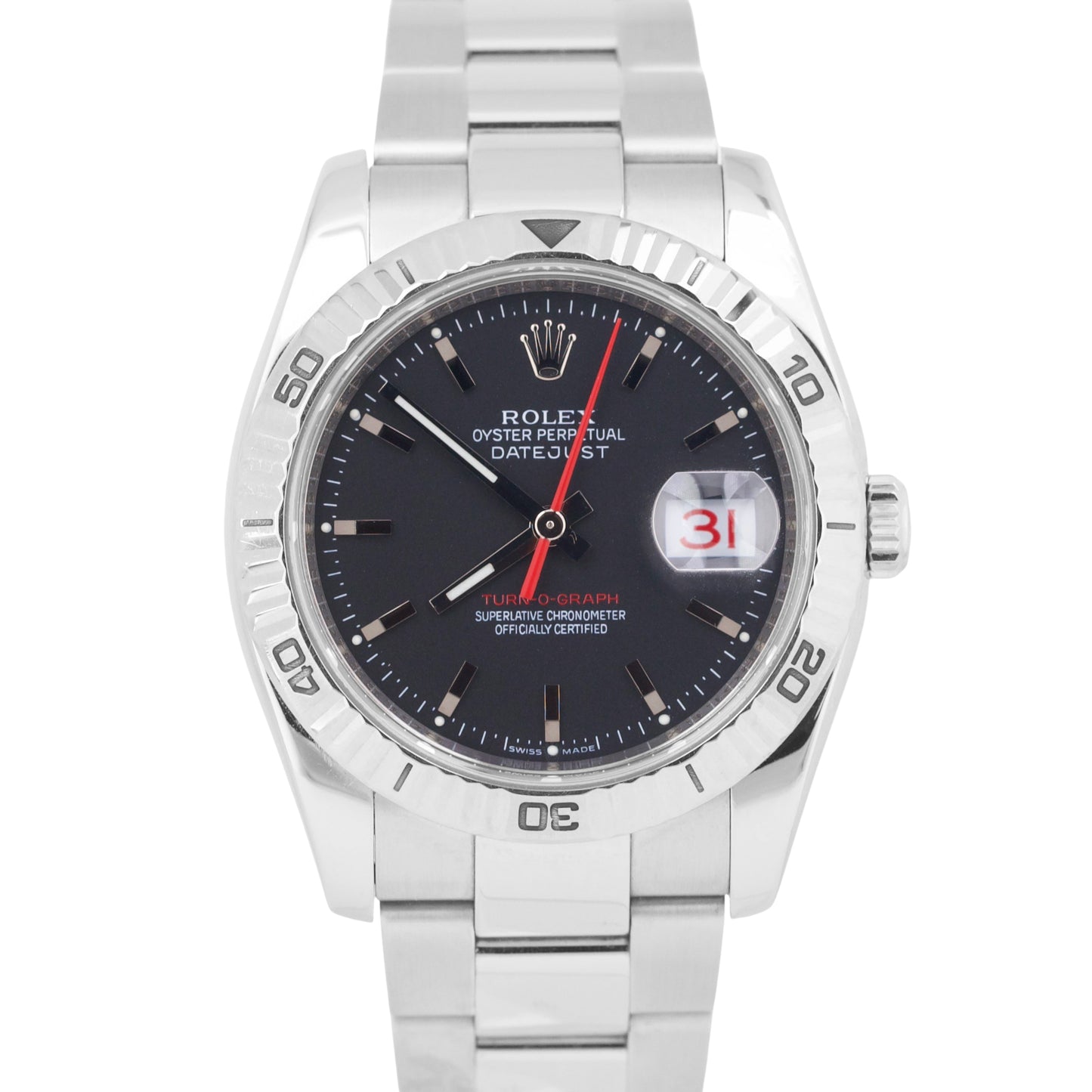 Rolex DateJust Turn-O-Graph Thunderbird BLACK Red Steel 18K Gold Watch 116264