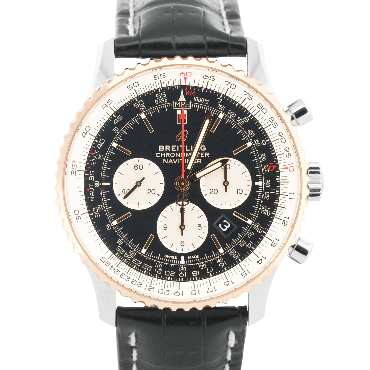MINT 2024 PAPERS Breitling Navitimer Steel 18K Gold Leather 46mm UB0127 BOX