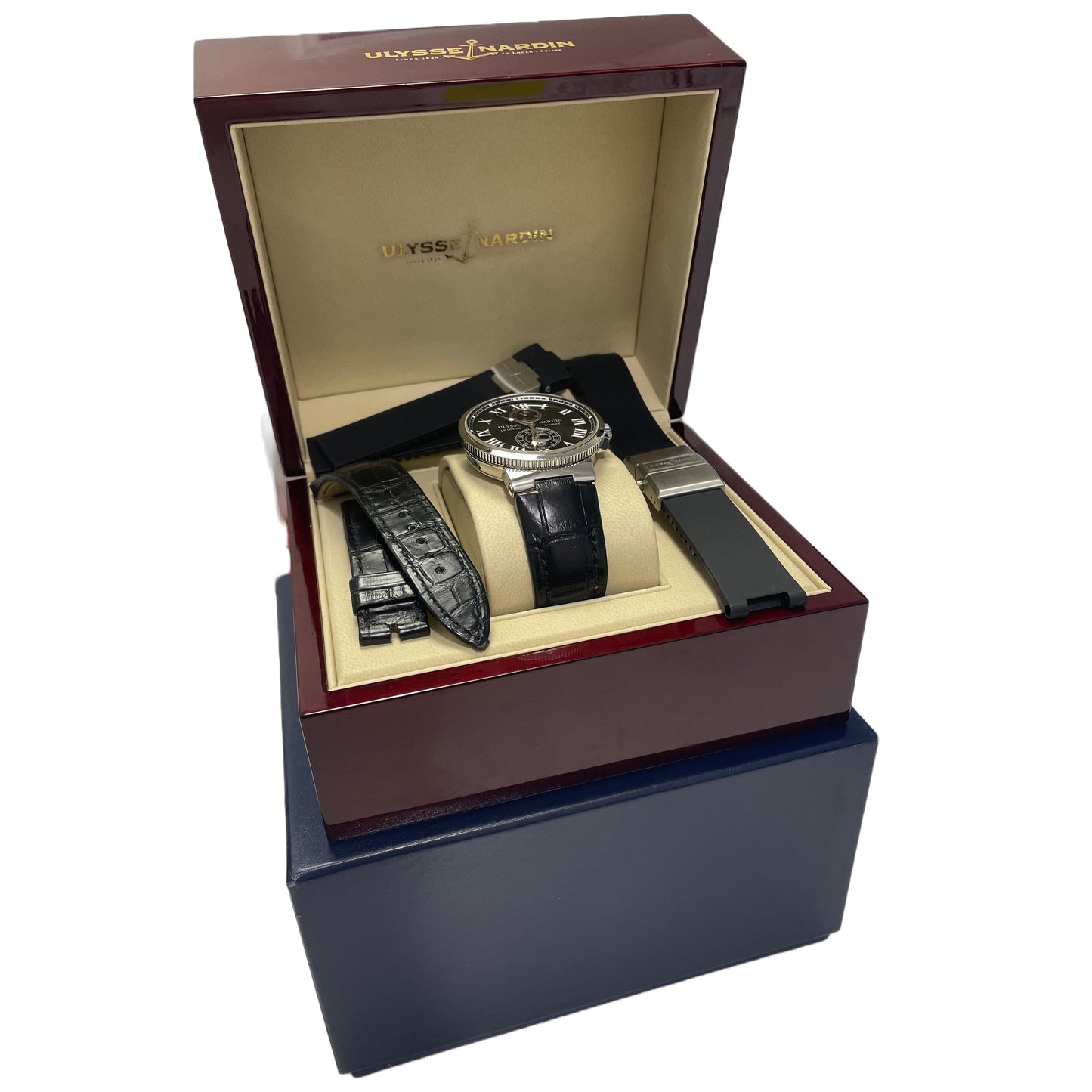 Ulysse Nardin Maxi Marine Chronometer 43mm Black Steel Leather 263-67 BOX