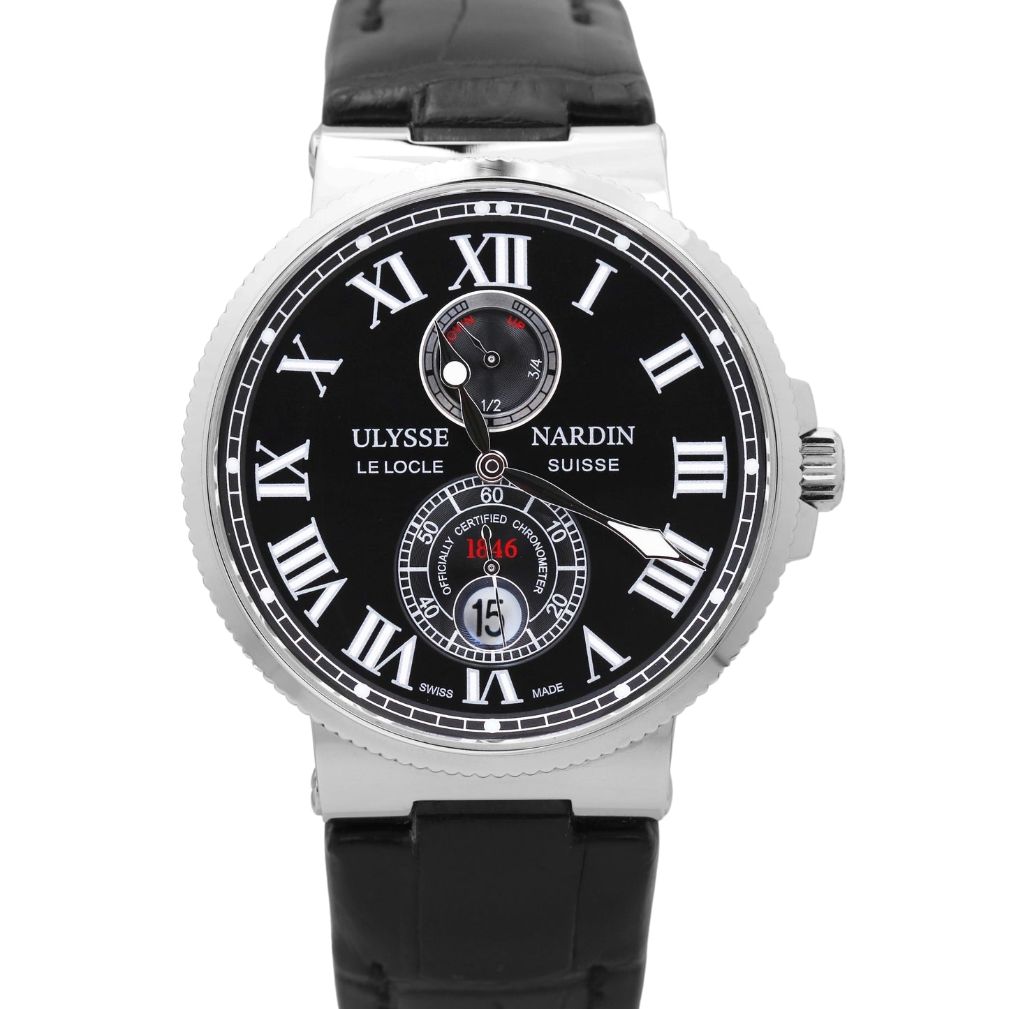Ulysse Nardin Maxi Marine Chronometer 43mm Black Steel Leather 263-67 BOX