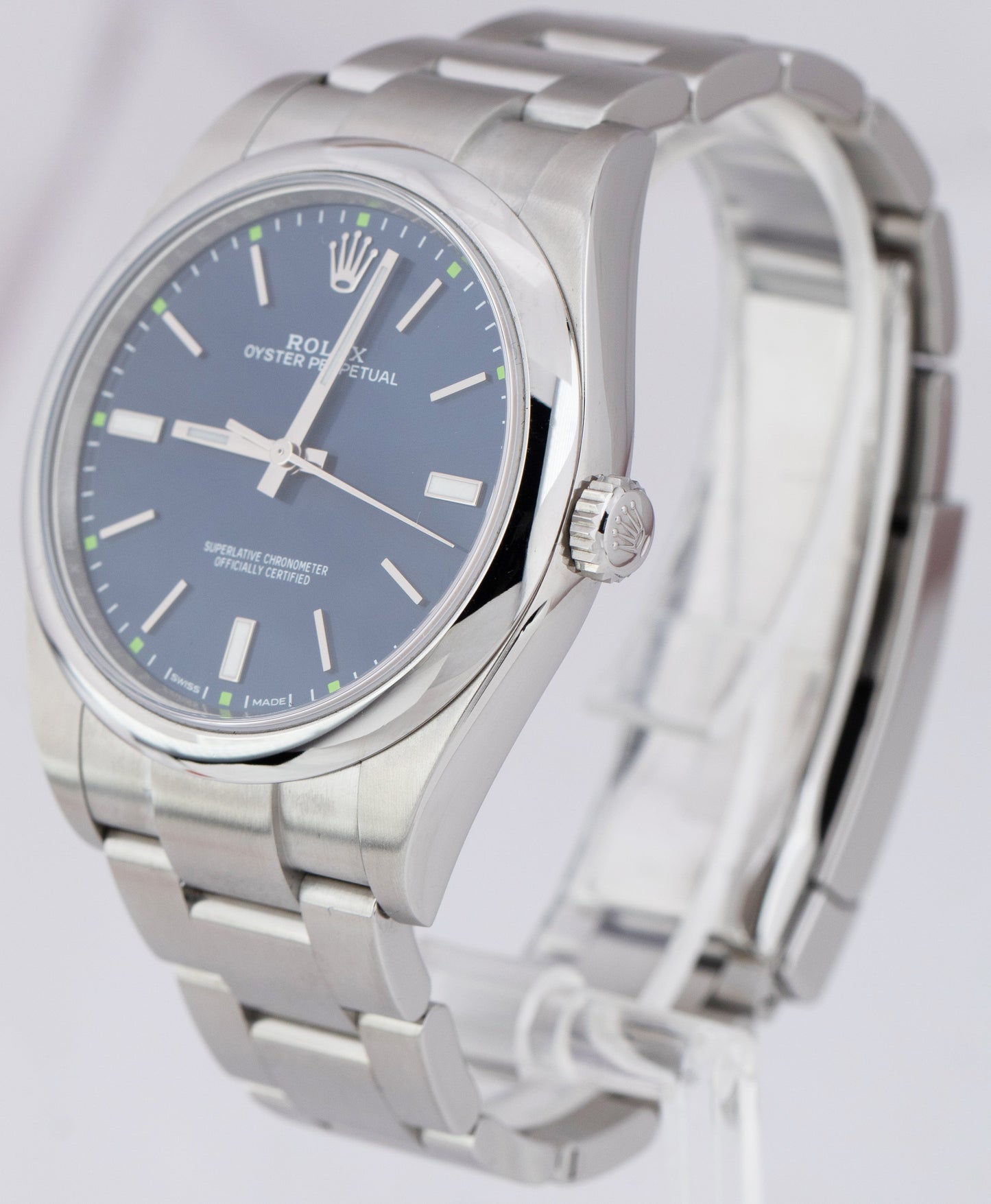 MINT Rolex Oyster Perpetual 39mm Blue Stainless Steel Automatic Watch 114300