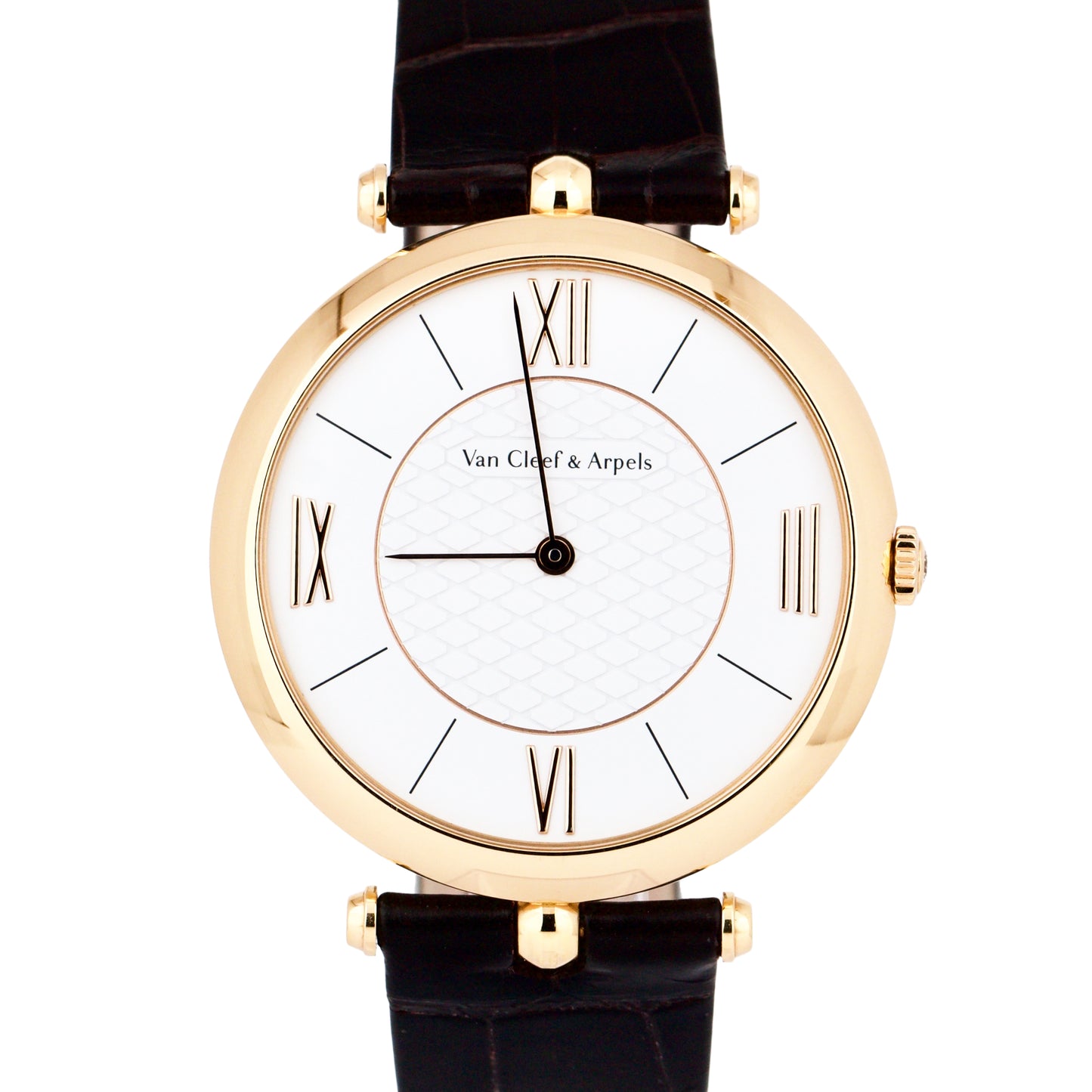 Van Cleef & Arpels Pierre 18K Rose Gold Leather White Honeycomb 38mm VCARO3GK00