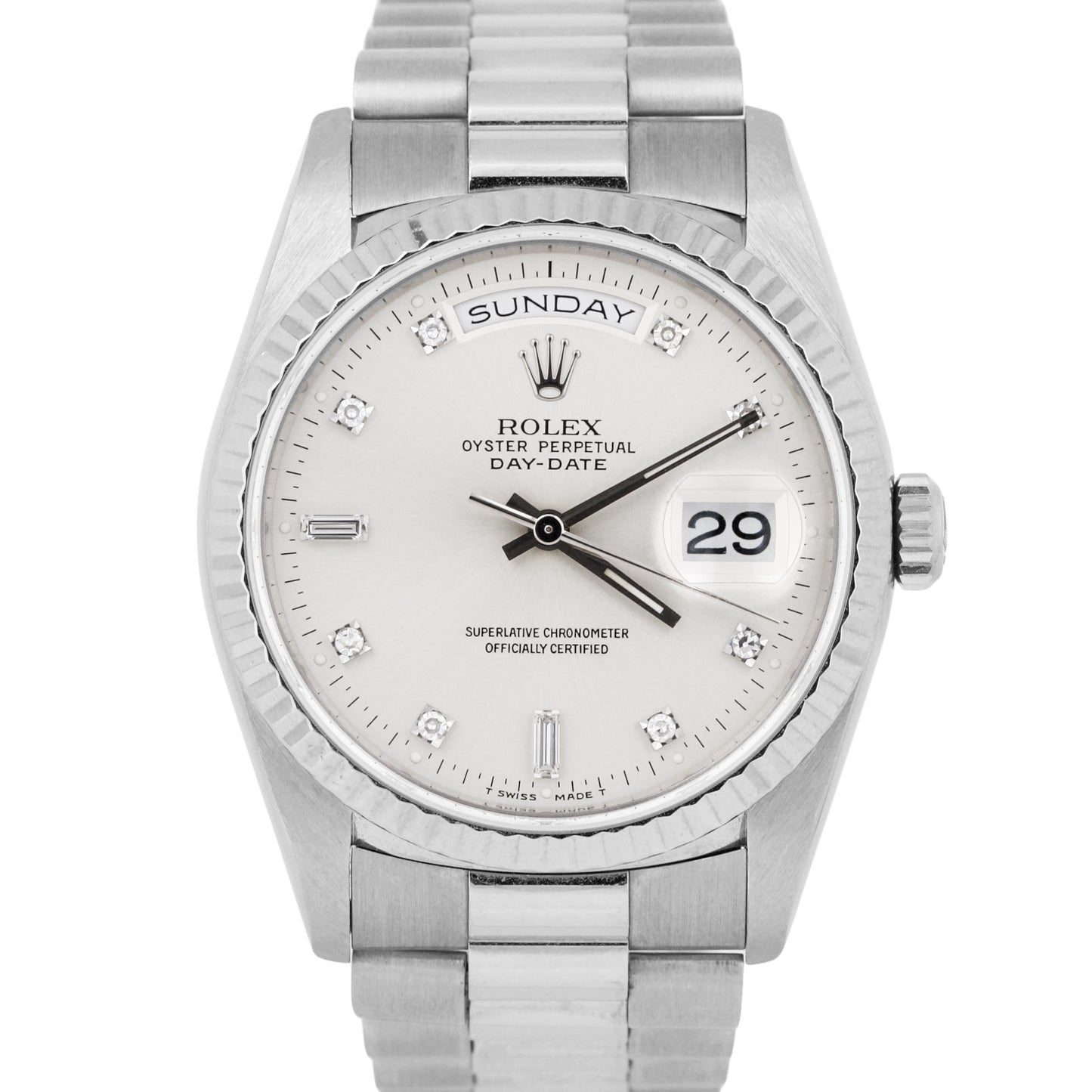 2021 RSC Rolex Day-Date President SILVER DIAMOND 36mm 18K White Gold 18239 Watch