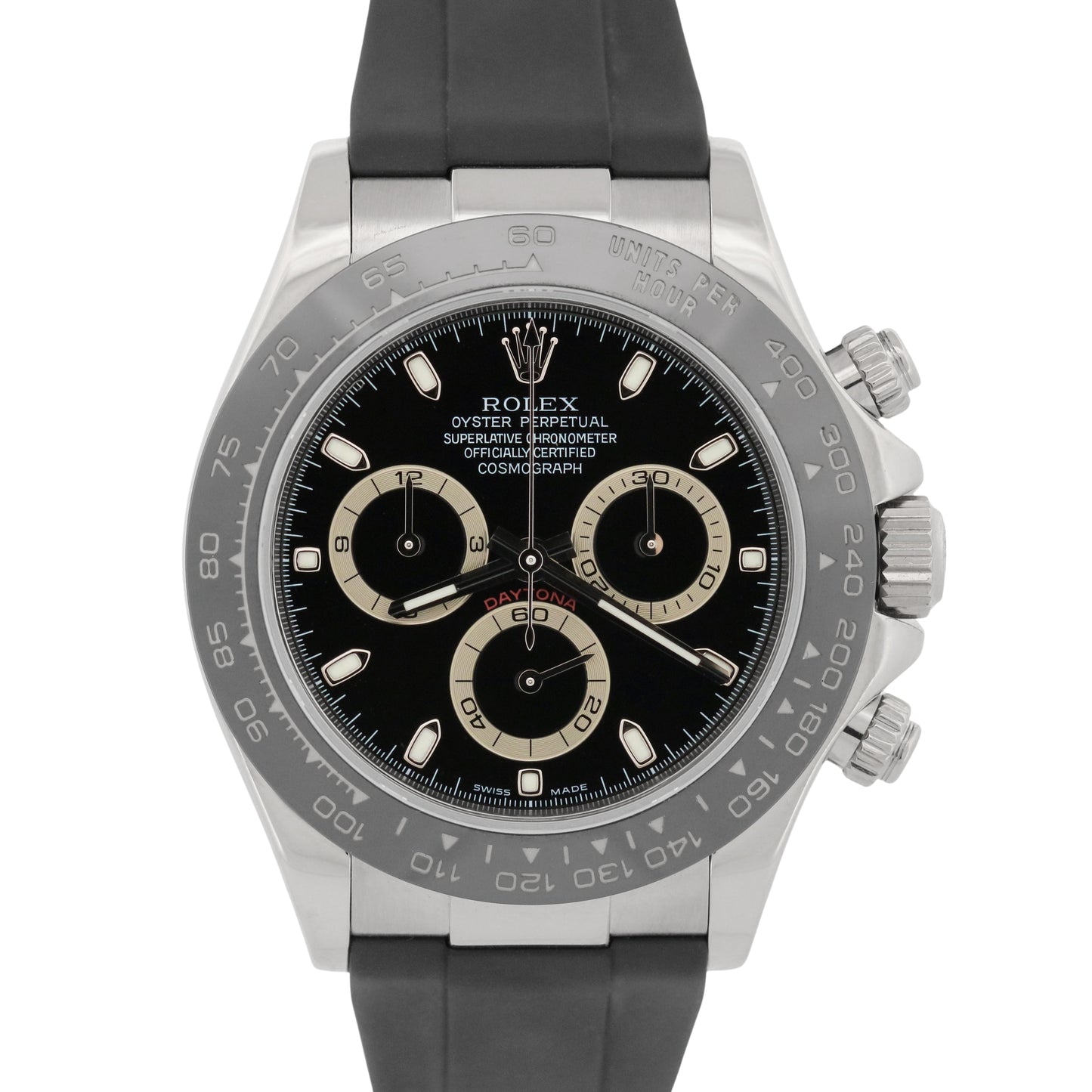 Rolex Daytona Cosmograph 18K White Gold BLACK Rubber Ceramic 116519 Watch