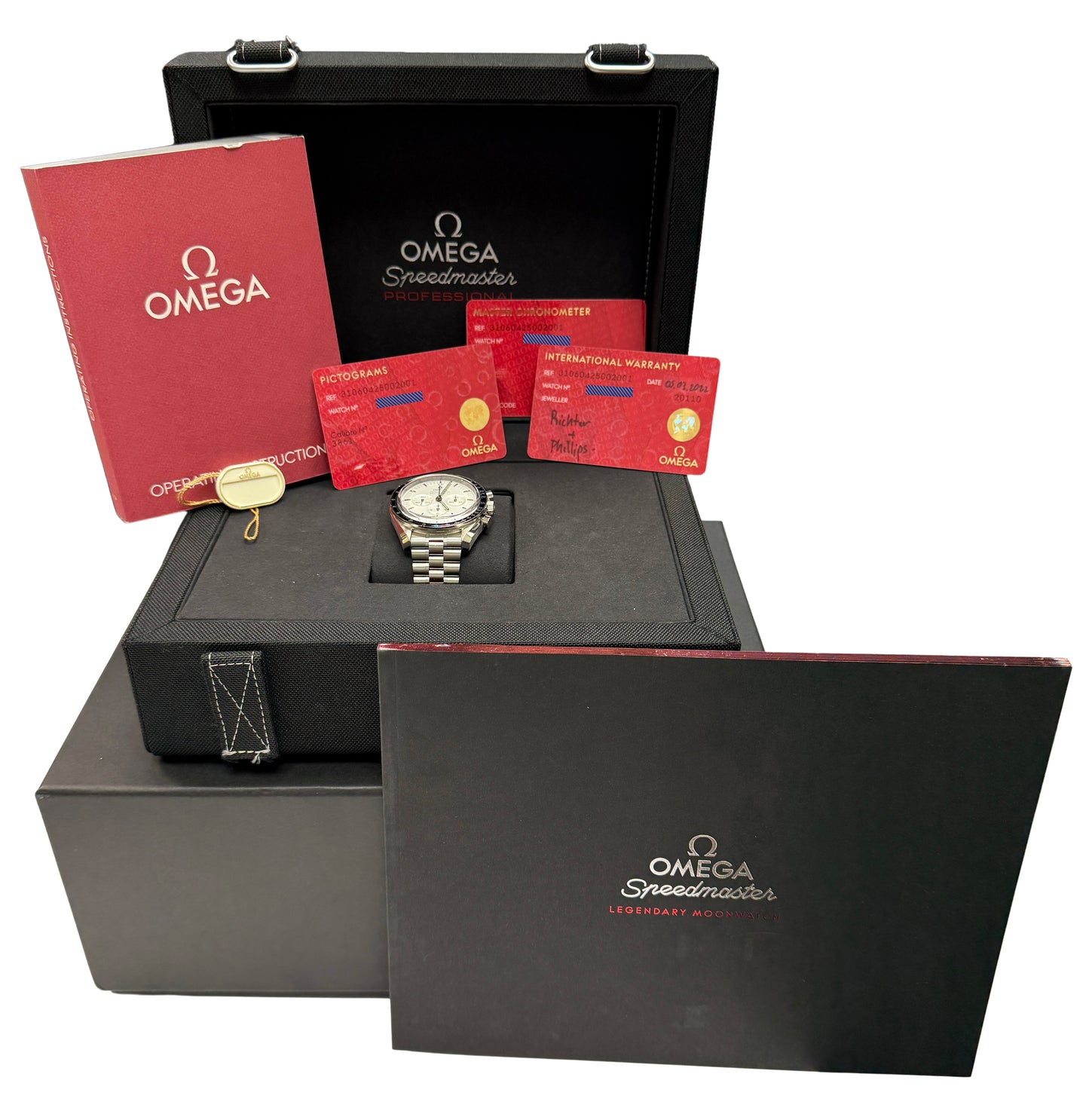 2022 PAPERS Omega Speedmaster Moonwatch 18k SILVER 42mm 310.60.42.50.02.001 BOX