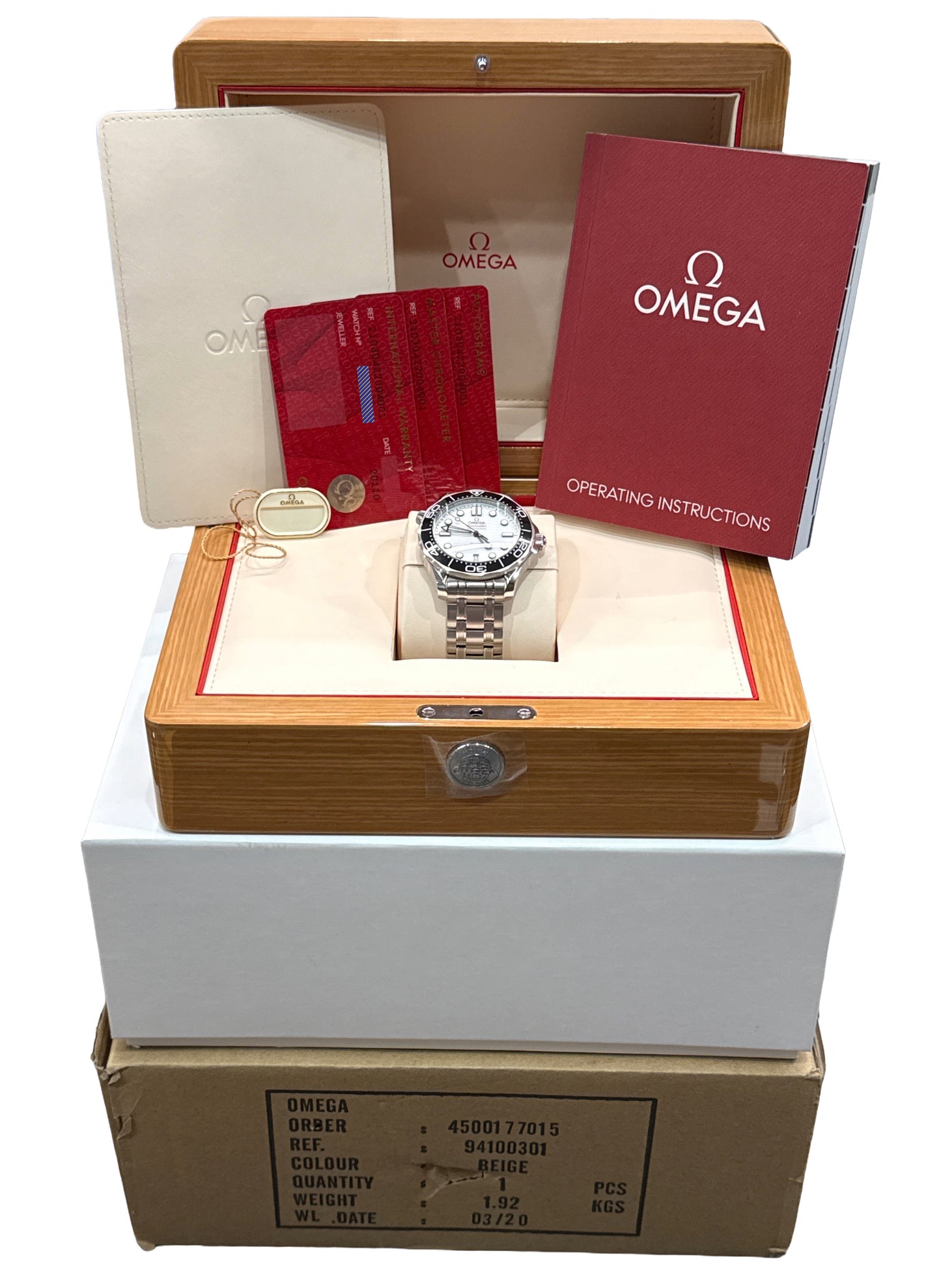 NEW PAPERS Omega Seamaster Diver 300M 42mm WHITE WAVE 210.30.42.20.04.001 BOX
