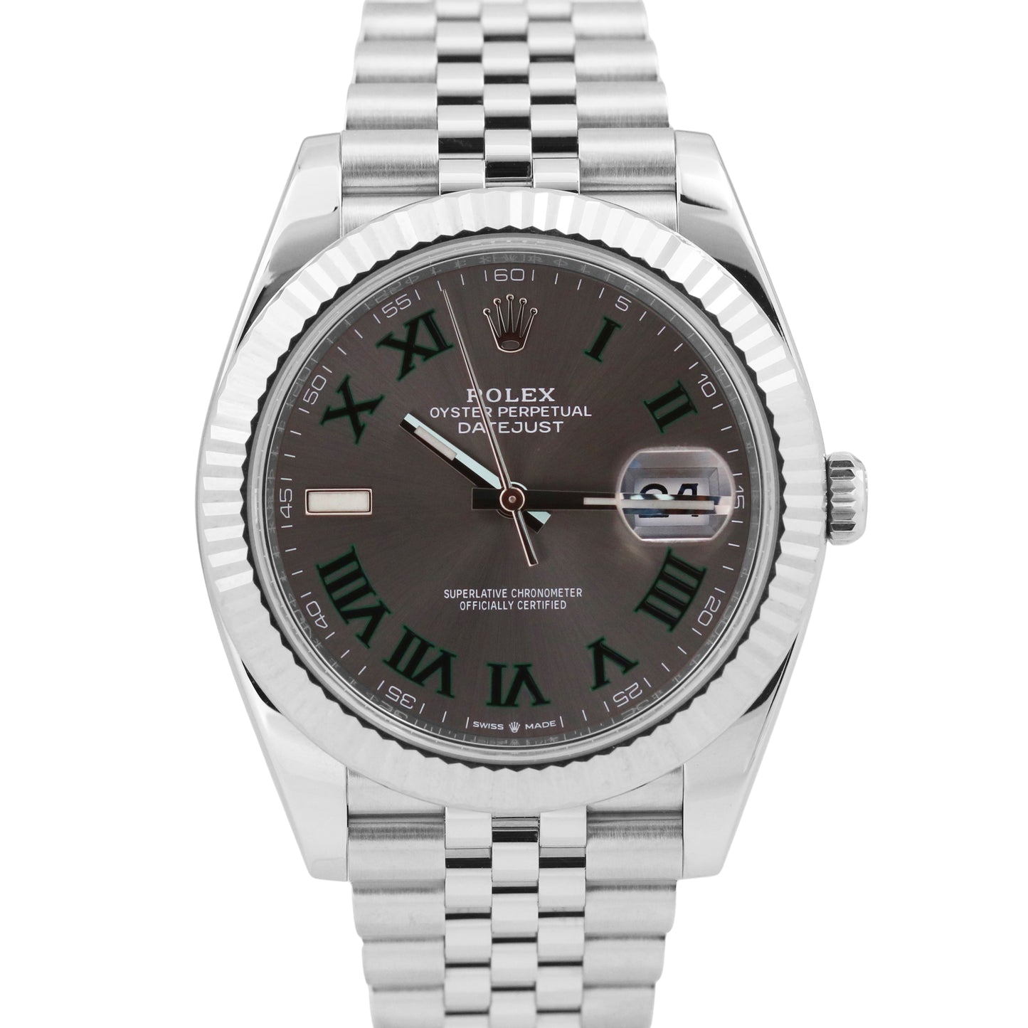 2023 PAPERS Rolex DateJust 41mm WIMBLEDON Rhodium 18K Fluted JUBILEE 126334 BOX