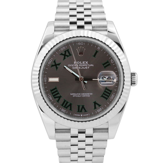 2023 PAPERS Rolex DateJust 41mm WIMBLEDON Rhodium 18K Fluted JUBILEE 126334 BOX