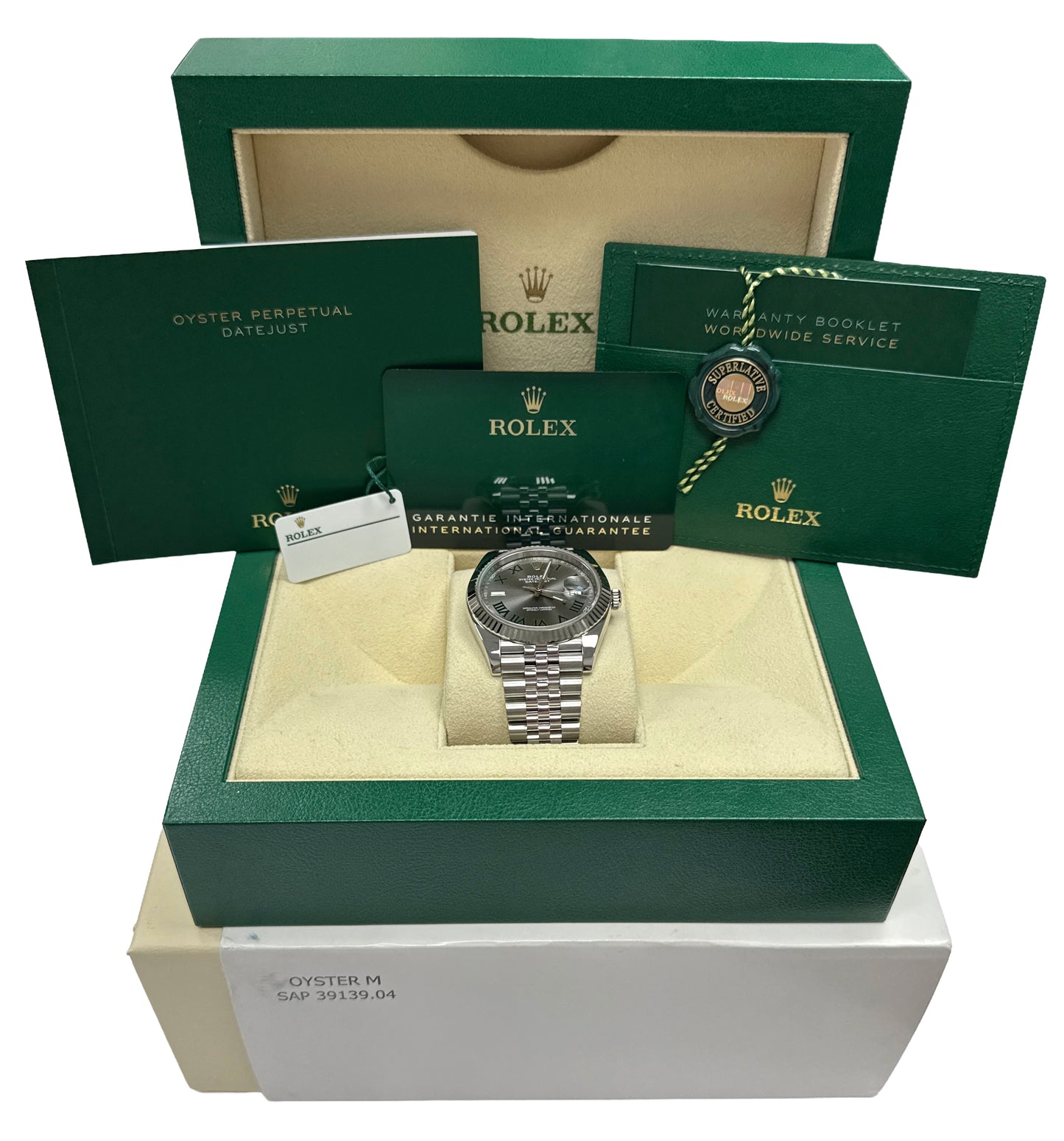 2023 PAPERS Rolex DateJust 41mm WIMBLEDON Rhodium 18K Fluted JUBILEE 126334 BOX