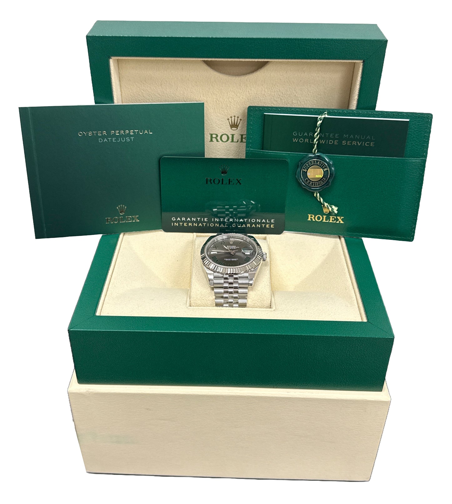 MINT 2023 PAPERS Rolex DateJust 41mm WIMBLEDON 18K Gold JUBILEE 126334 Watch BOX
