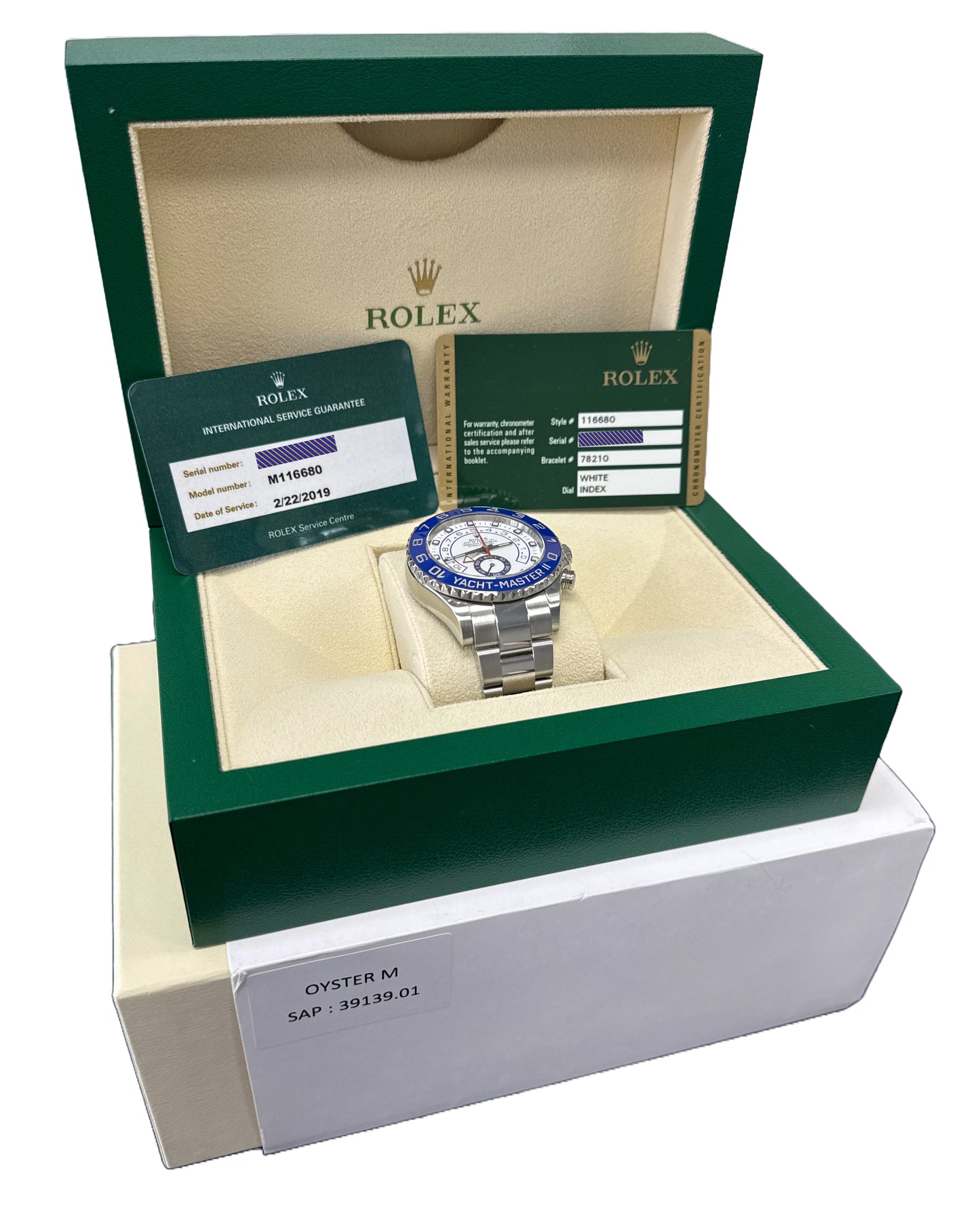 MINT PAPERS Rolex Yacht-Master II 44mm BLUE HANDS Steel RSC White 116680 BOX