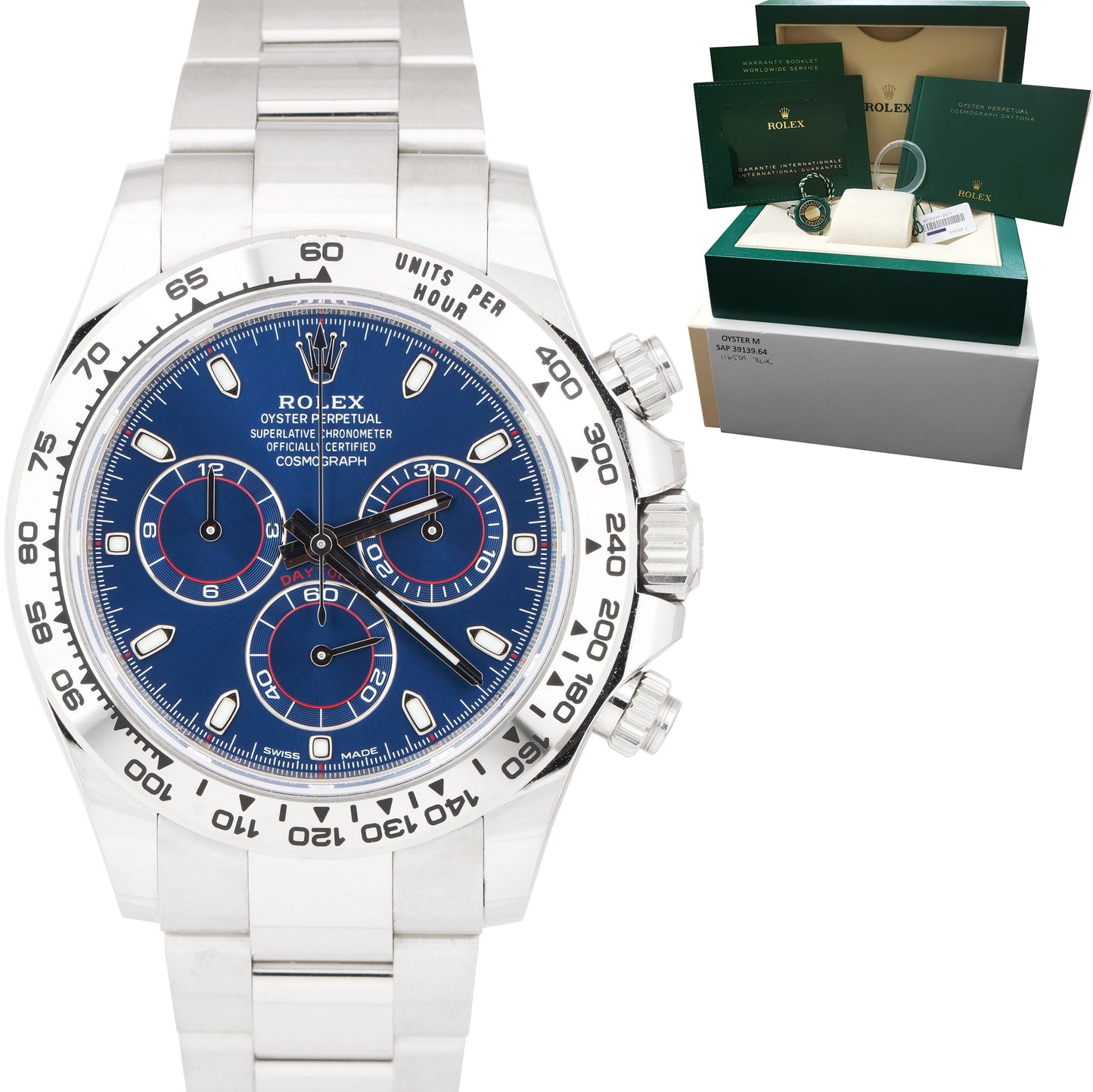 NOV. 2021 Rolex Daytona Cosmograph Blue 18K White Gold Oyster Watch 116509 B+P