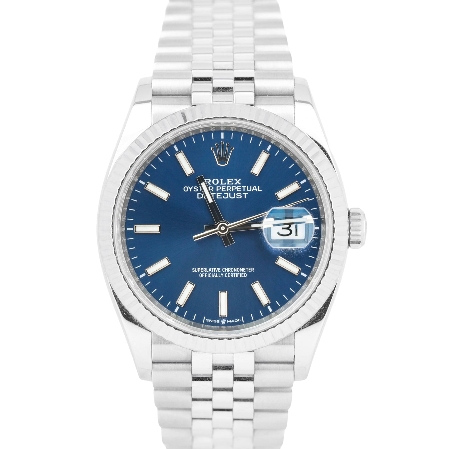 NEW MAY 2025 Rolex DateJust BLUE 36mm Fluted 18K Gold JUBILEE Steel 126234 BOX