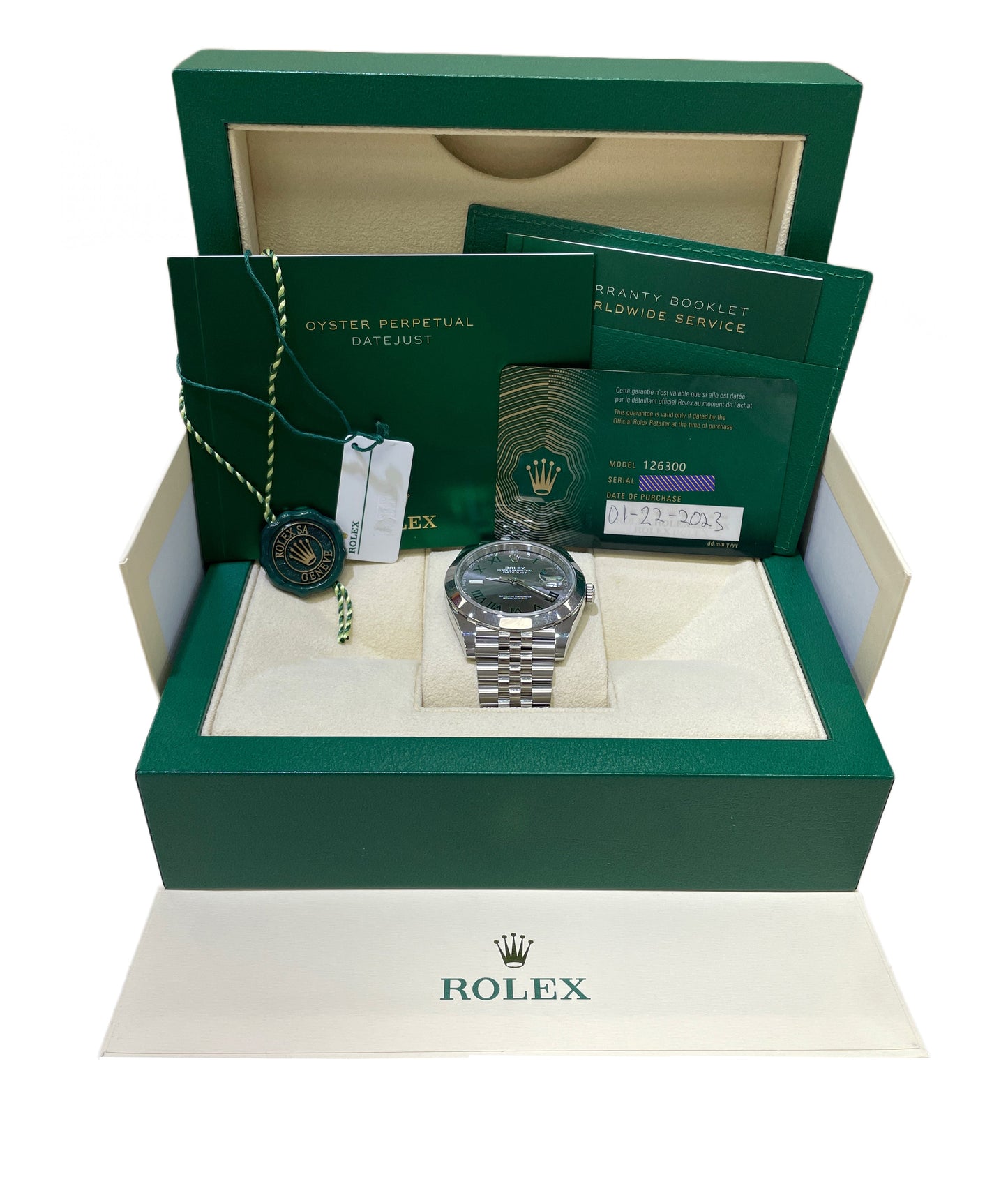 BRAND NEW 2023 Rolex DateJust Wimbledon Rhodium Grey 41mm JUBILEE Watch 126300