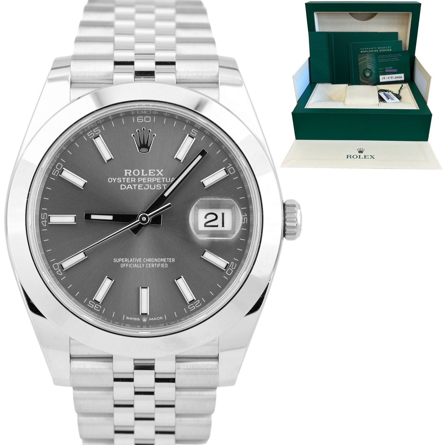 NEW 2022 CARD Rolex DateJust 41 Rhodium Slate Gray 41mm Jubilee Watch 126300