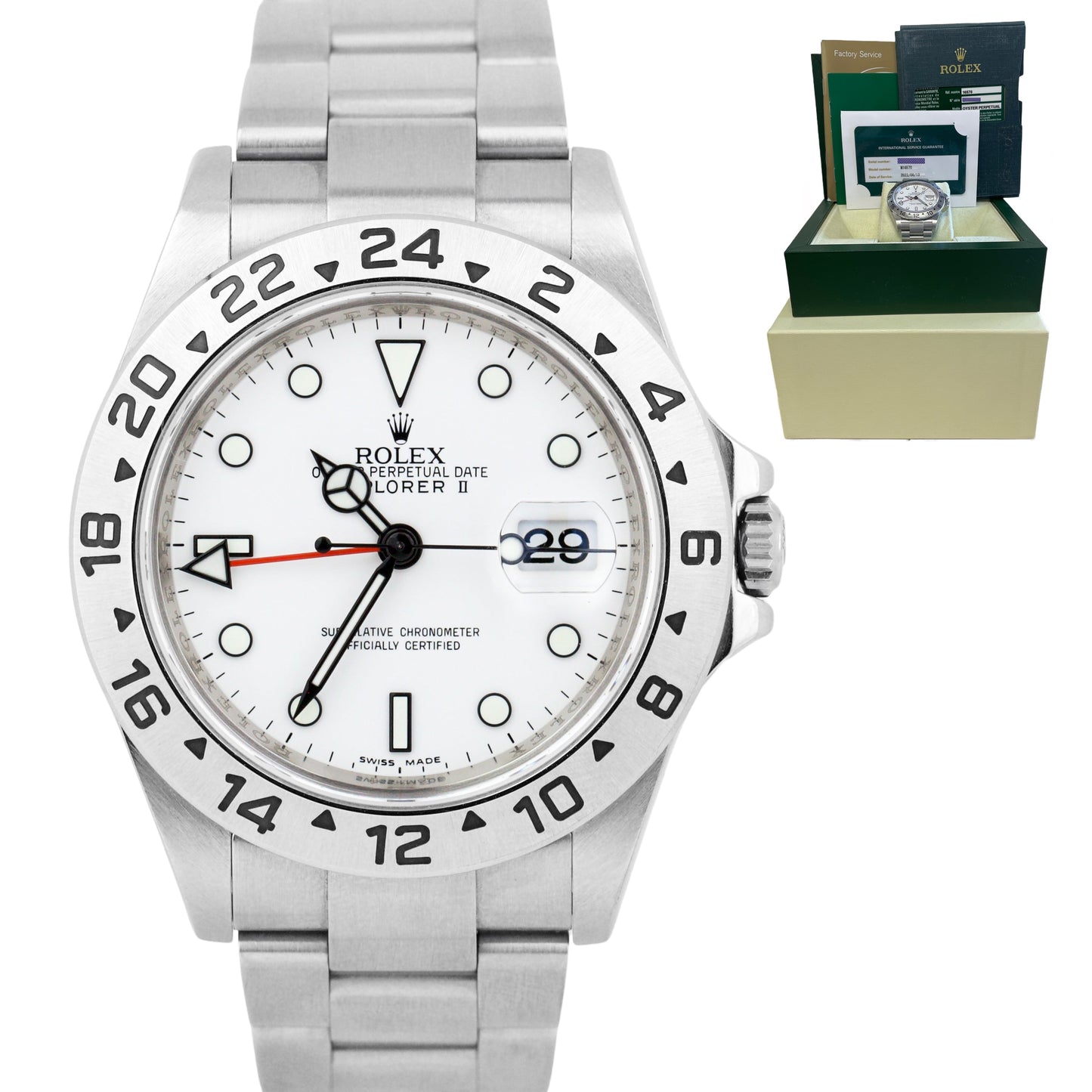 2022 RSC Rolex Explorer II 3186 REHAUT White Stainless 40mm 16570 Date Watch BP