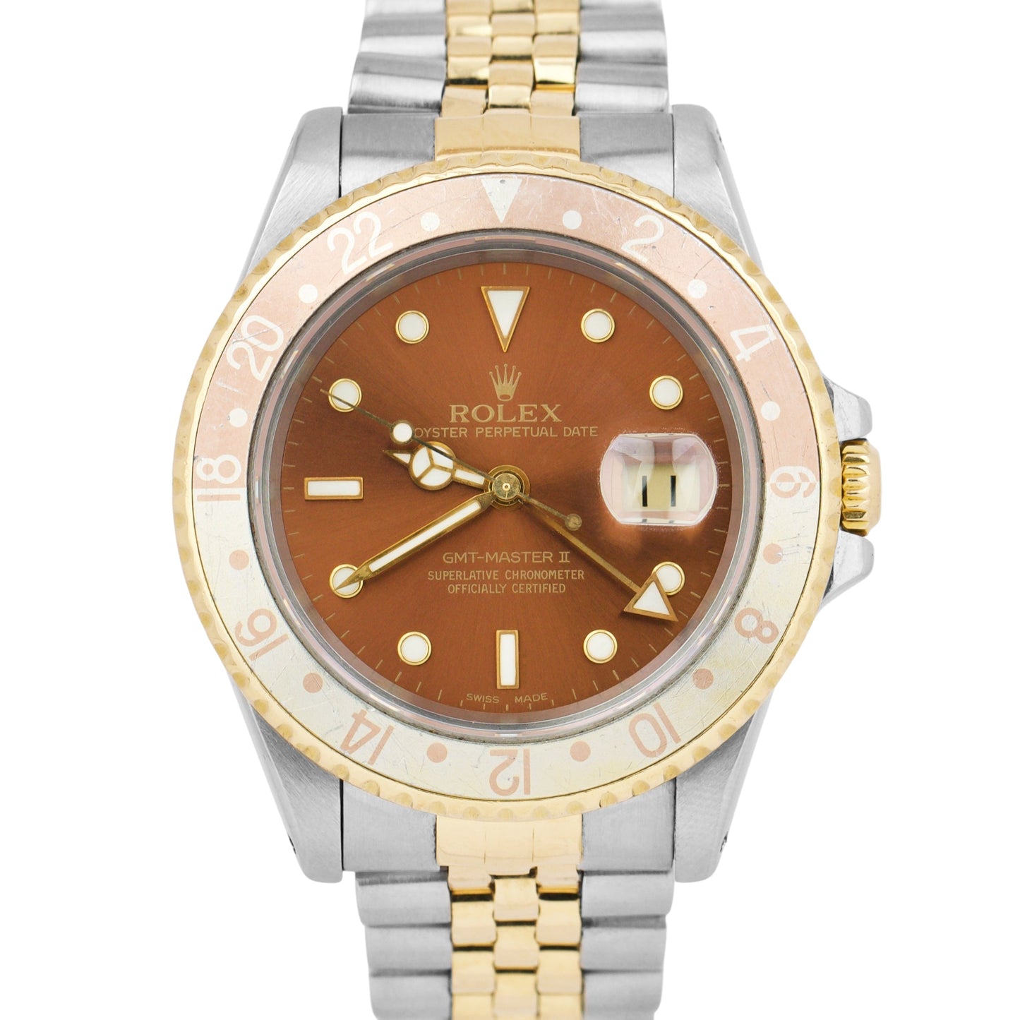 Rolex GMT-Master II Two-Tone Stainless Gold ROOT BEER Jubilee 40mm Watch 16713