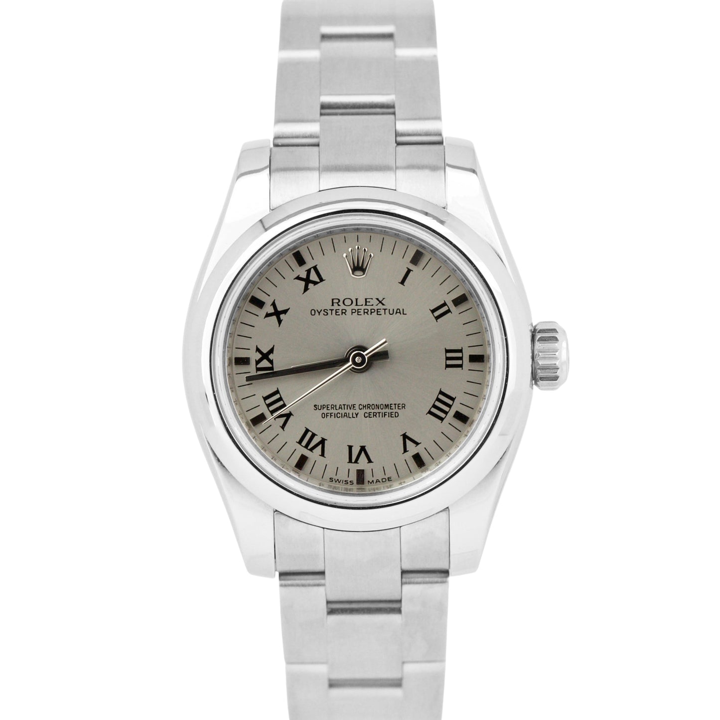 Rolex Oyster Perpetual 26mm GRAY ROMAN Smooth Stainless Steel Watch 176200