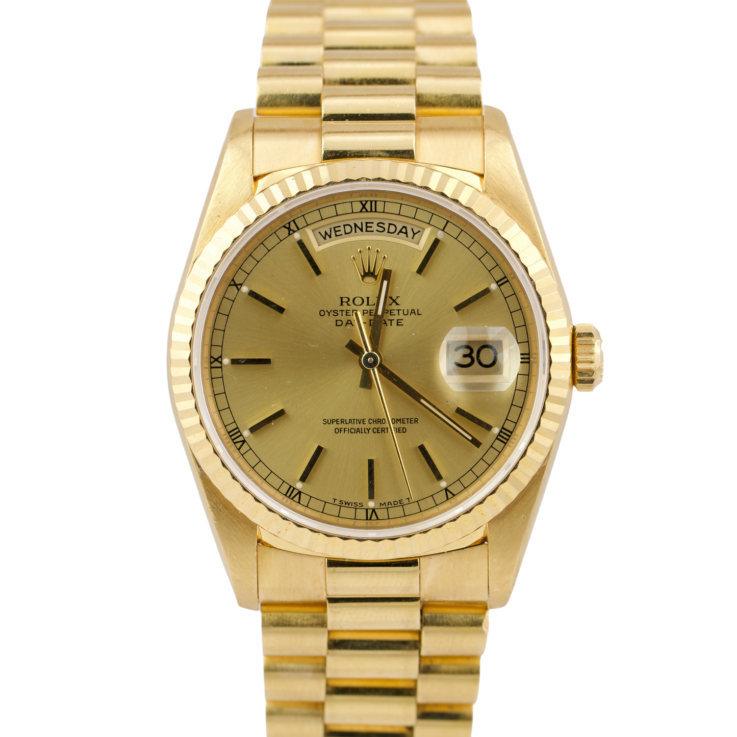 UNPOLISHED Rolex Day-Date Champagne Quickset 36mm 18238 18K Yellow Gold Watch