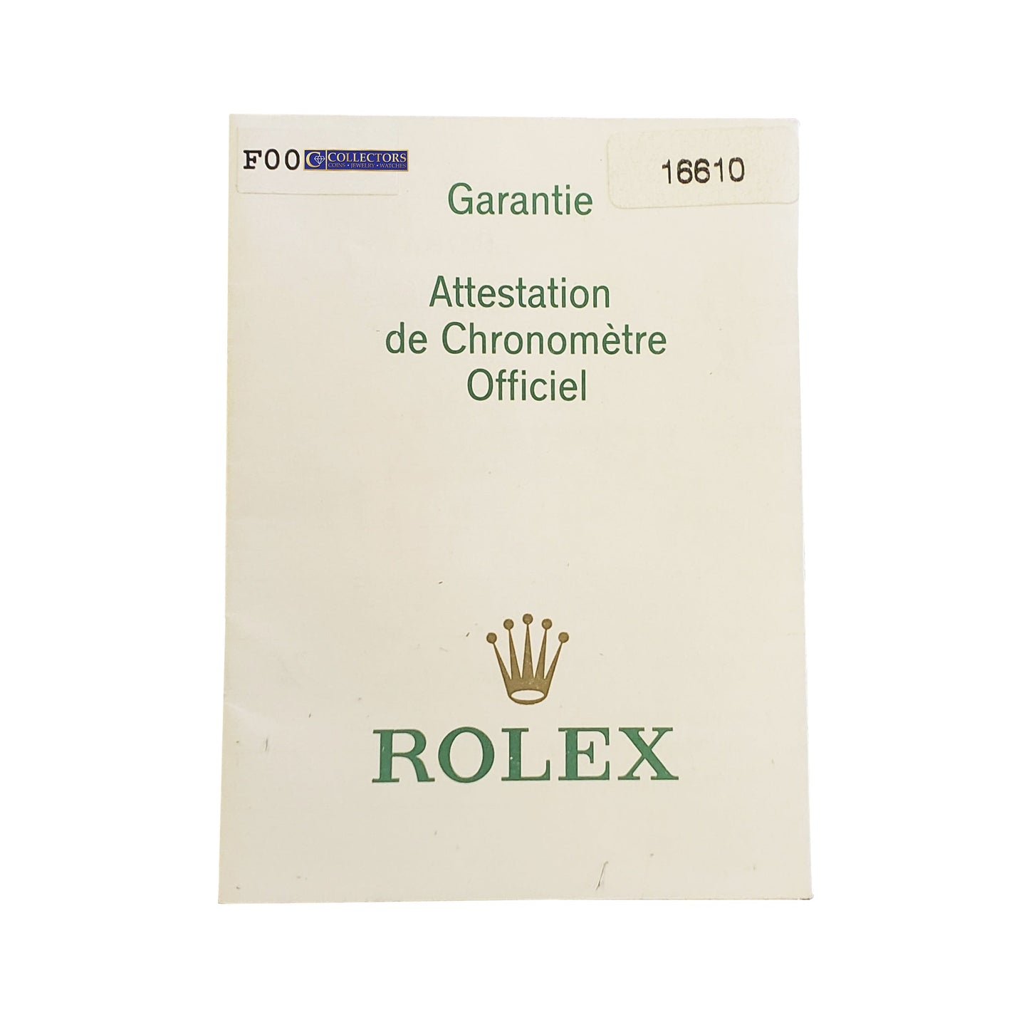 NOS STICKERED 2003 Rolex Submariner KERMIT Green FLAT 4 F-Serial Watch 16610 LV