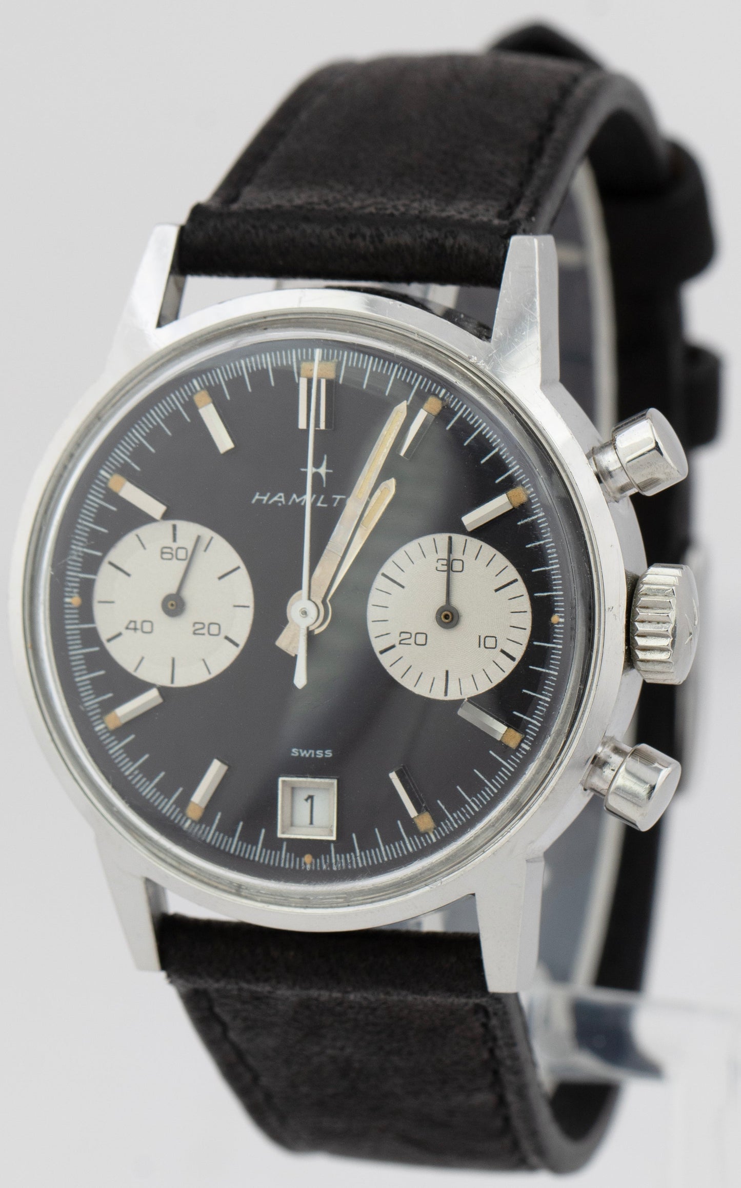 Vintage Hamilton Chronograph Black White Reverse Panda 36mm Automatic Watch 7823