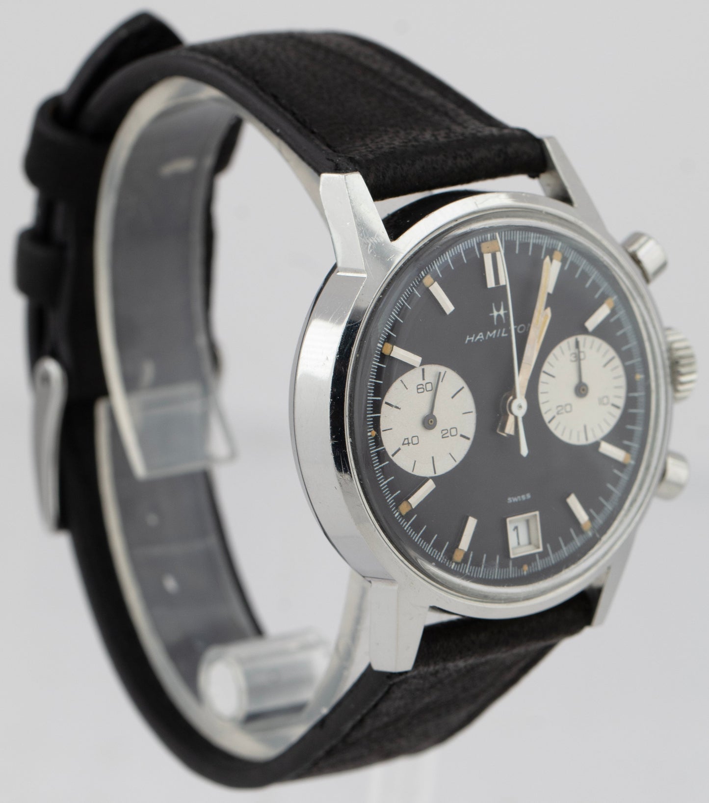 Vintage Hamilton Chronograph Black White Reverse Panda 36mm Automatic Watch 7823