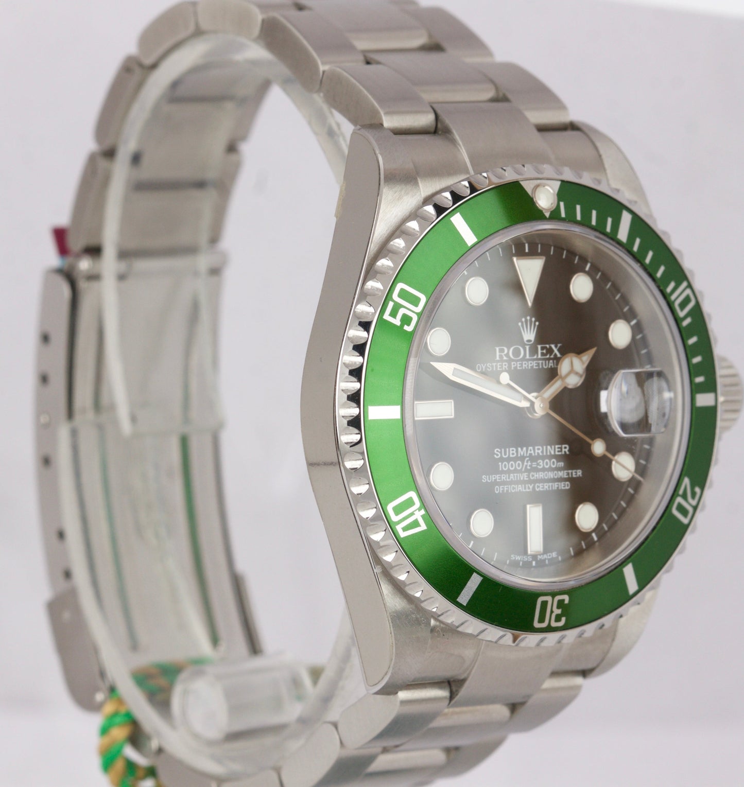 NOS STICKERED 2003 Rolex Submariner KERMIT Green FLAT 4 F-Serial Watch 16610 LV