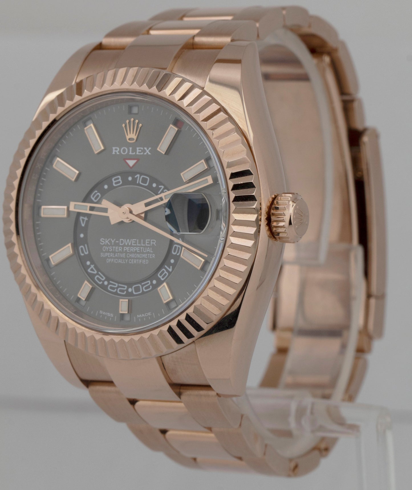 2020 Rolex Sky-Dweller 18K Everose Gold Slate Gray Rhodium 42mm Watch 326935 B+P