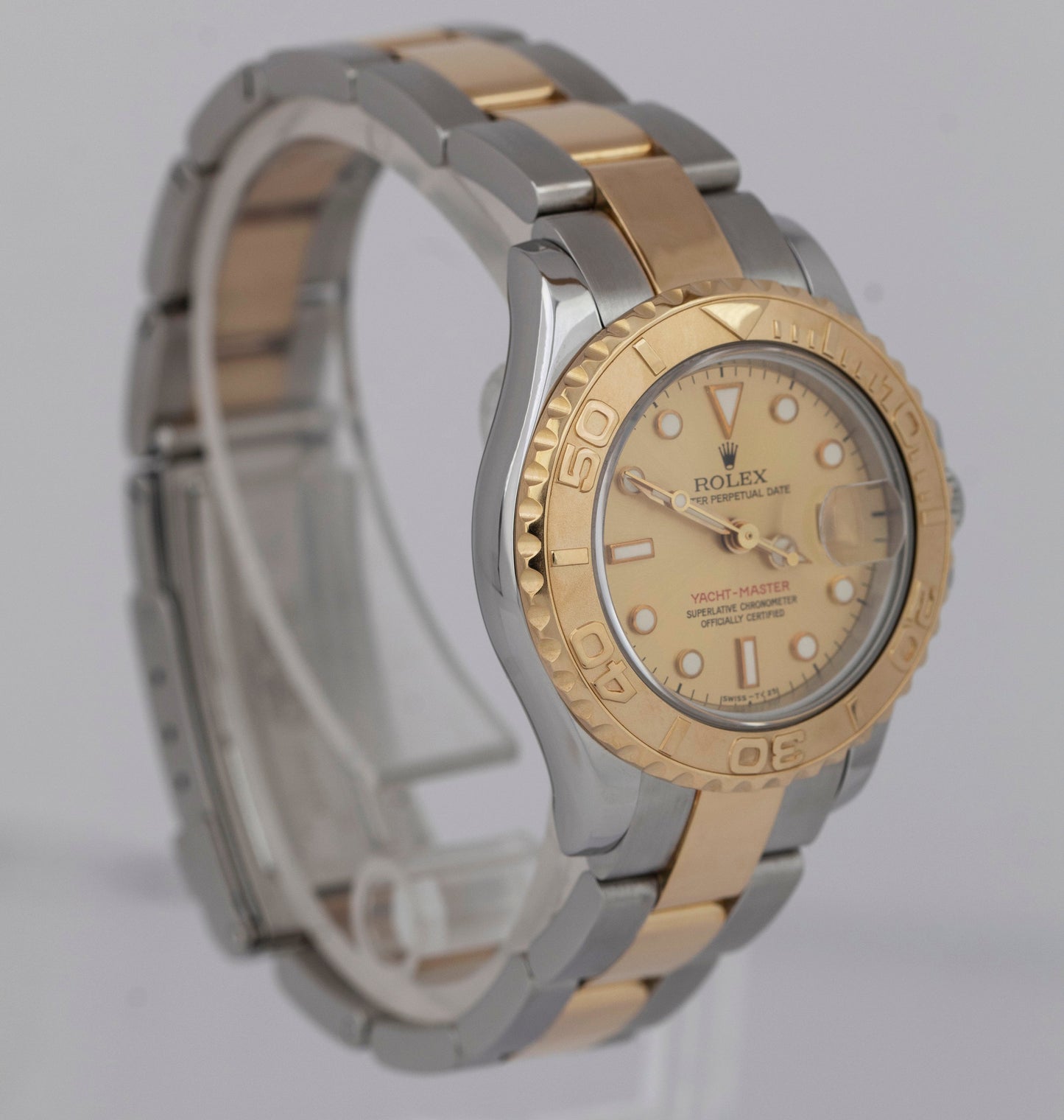 Ladies Rolex Yacht-Master PAPERS 29mm 18K Gold Champagne Steel Watch 69623 B+P
