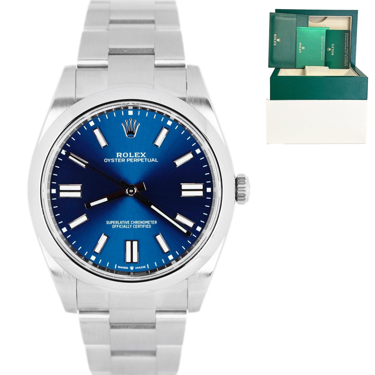 2020 Rolex Oyster Perpetual 41mm Blue Dial Stainless Steel 124300 Watch B&P