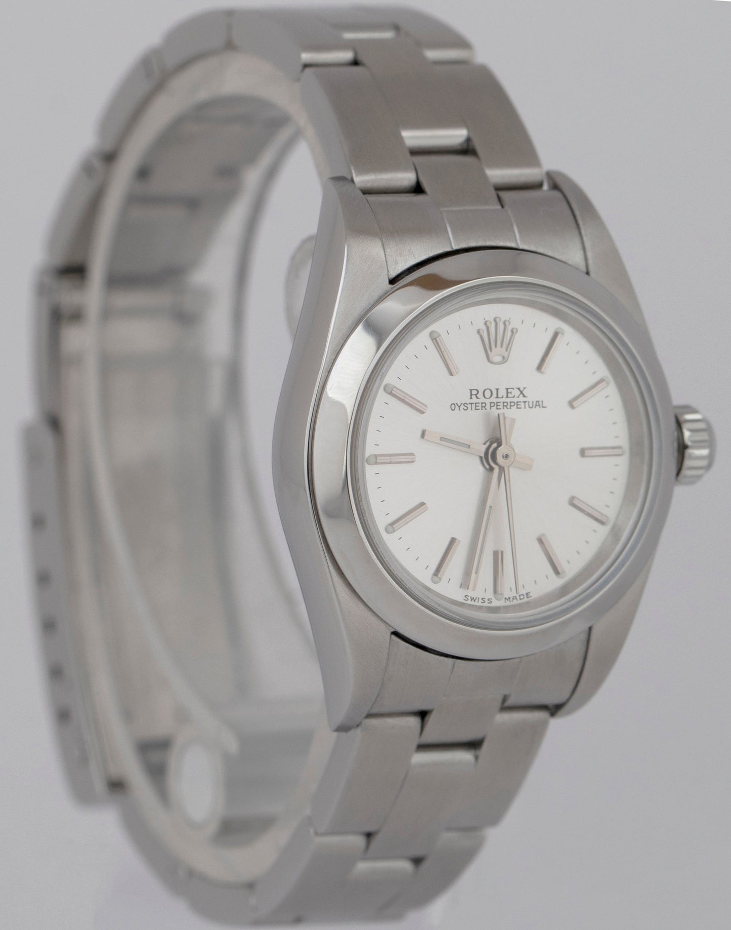 Rolex Oyster Perpetual SILVER DIAL 24mm Stainless Steel NO-HOLES Watch 76080