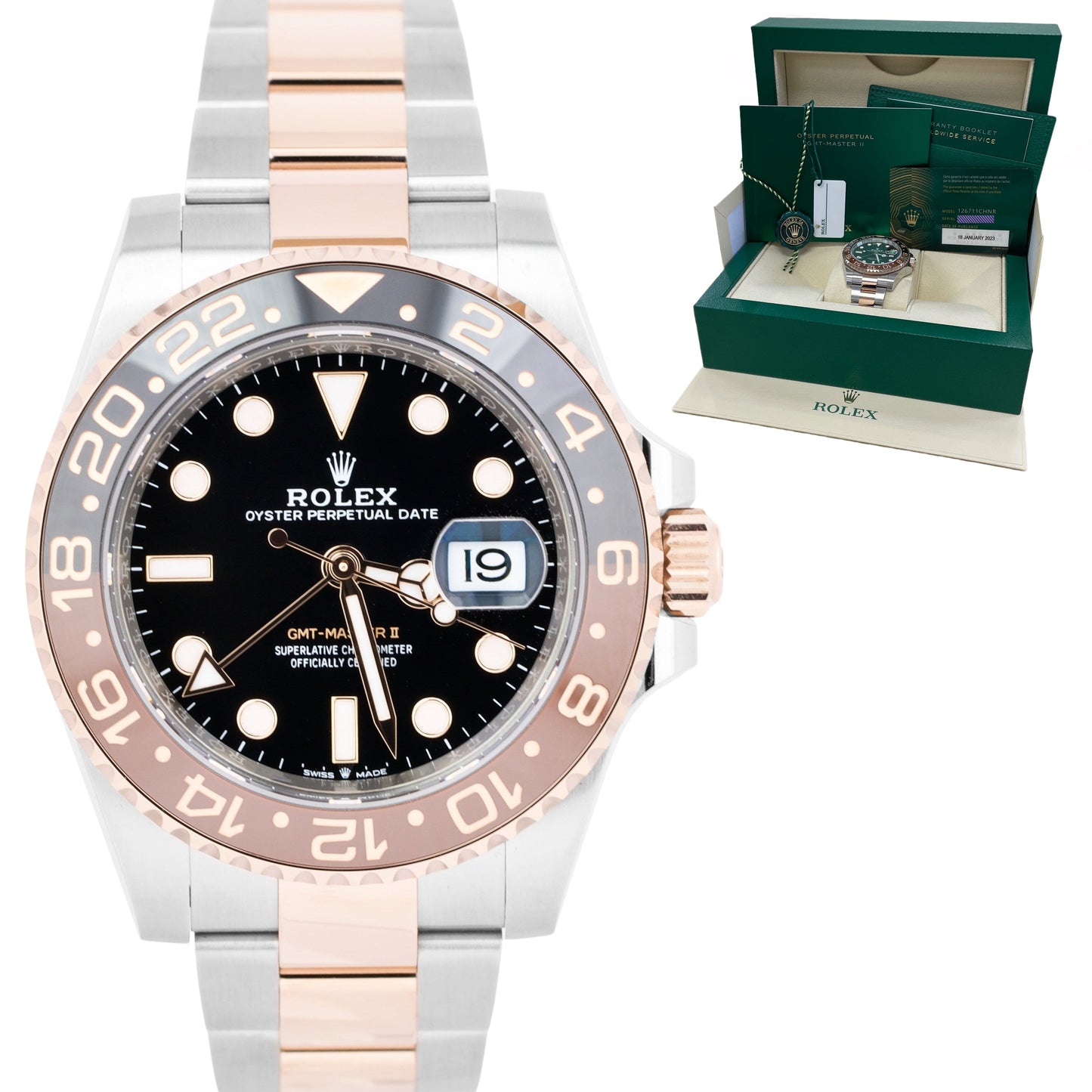 BRAND NEW 2023 Rolex GMT-Master II Two-Tone ROOT BEER 18K Rose Gold 40mm 126711