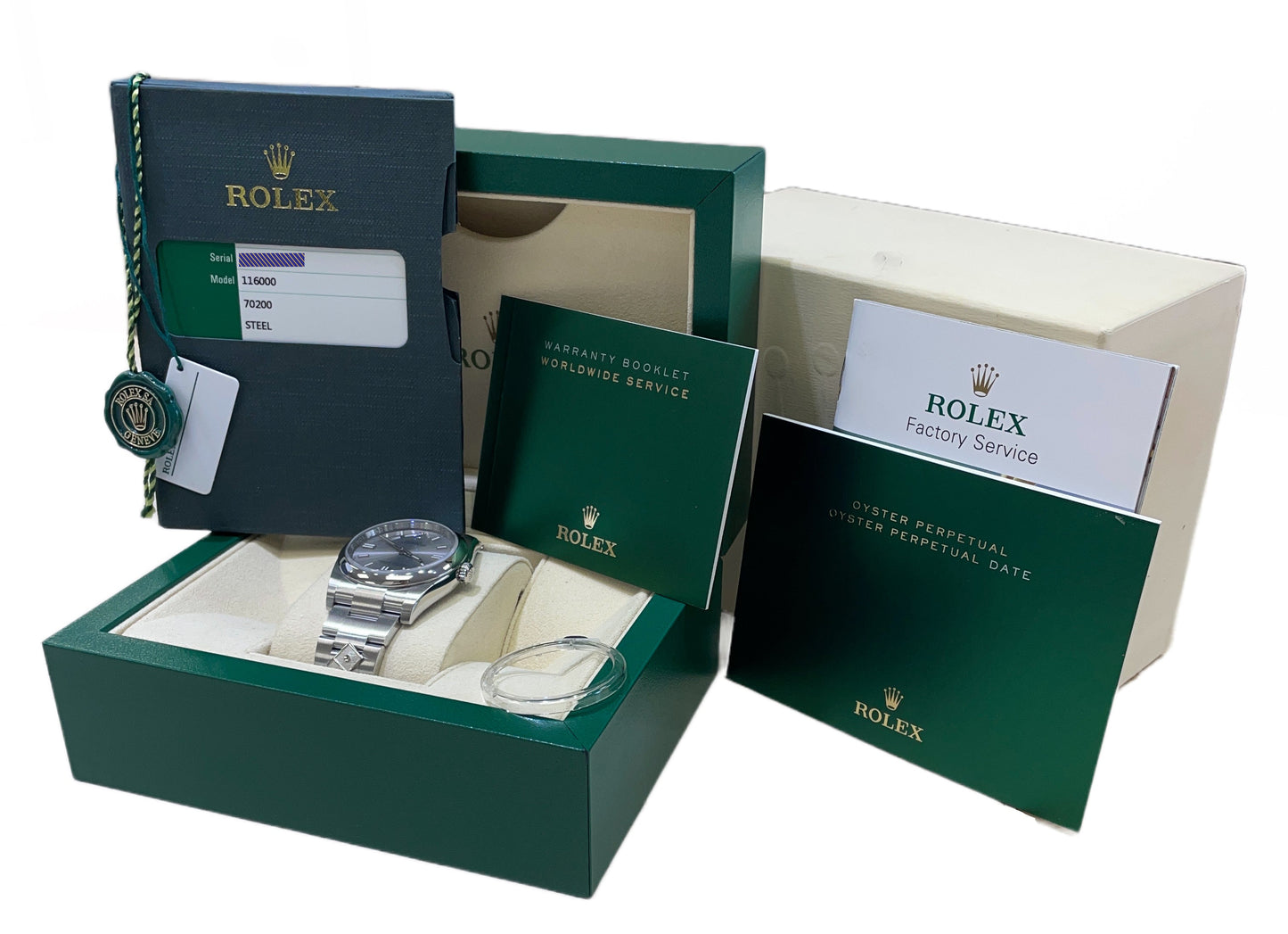 MINT Rolex Oyster Perpetual 36mm Stainless Steel Silver Domino Watch 116000 B&P