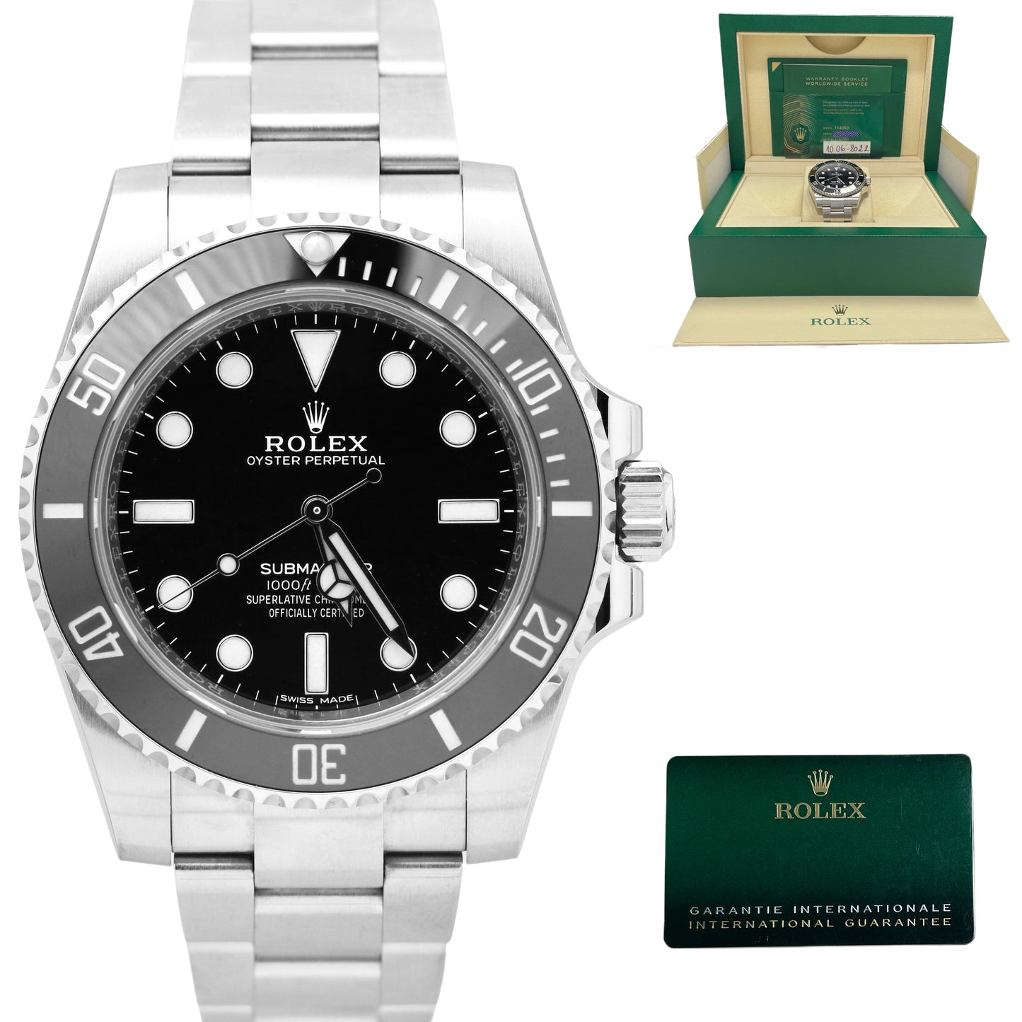 RARE 2022 NEW CARD Rolex Submariner 114060 Ceramic 40mm No-Date Stainless Watch