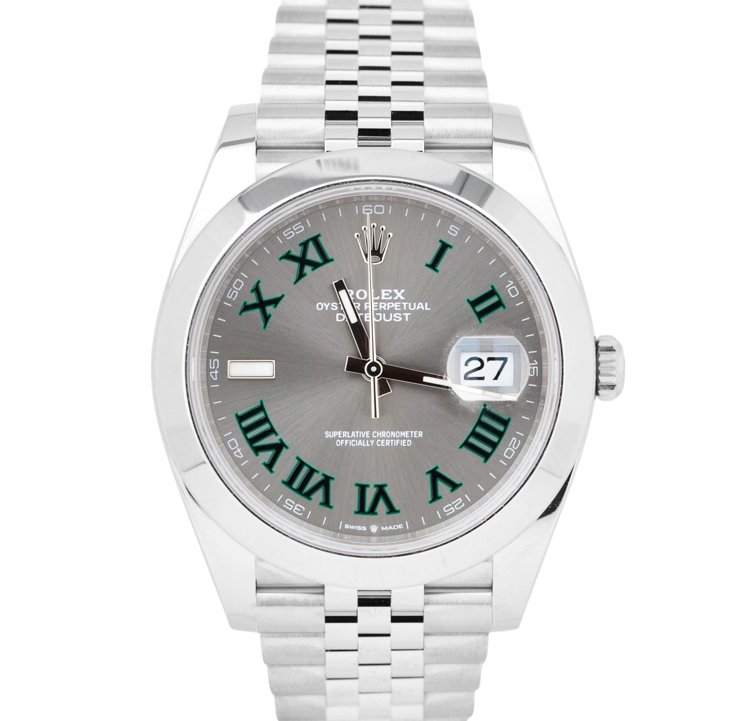 BRAND NEW 2023 Rolex DateJust Wimbledon Rhodium Grey 41mm JUBILEE Watch 126300