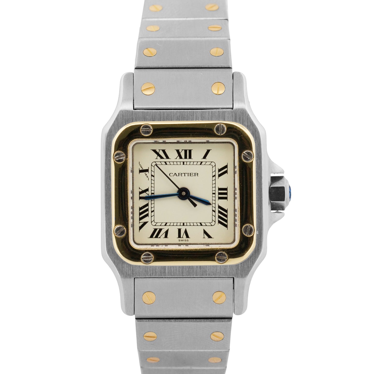 1995 PAPERS Ladies Cartier Santos IVORY ROMAN 18K Steel AUTOMATIC 24mm 0902 BOX