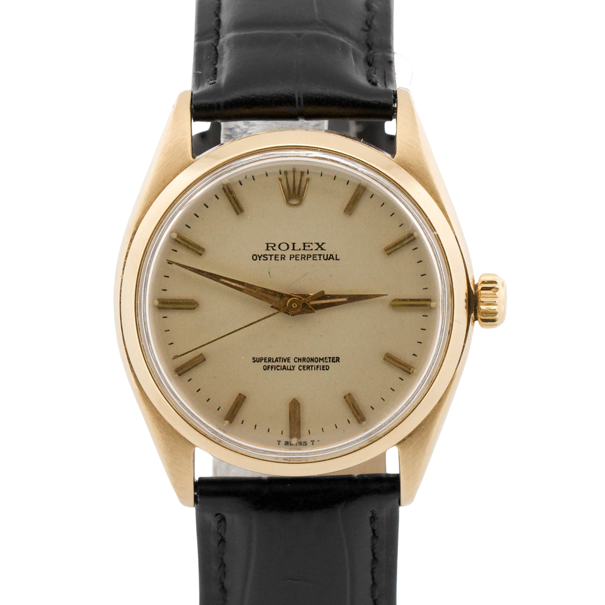 1961 Rolex Oyster Perpetual 1002 14K Yellow Gold Smooth 34mm Leather Watch