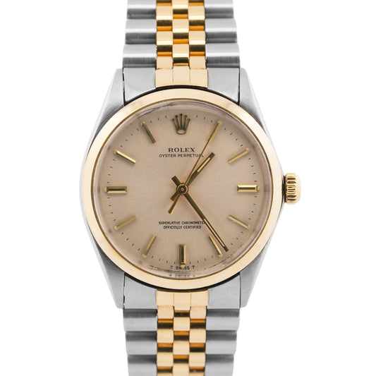 VINTAGE 1969 Rolex Oyster Perpetual 34mm SILVER 18K Steel Fluted JUBILEE 1005