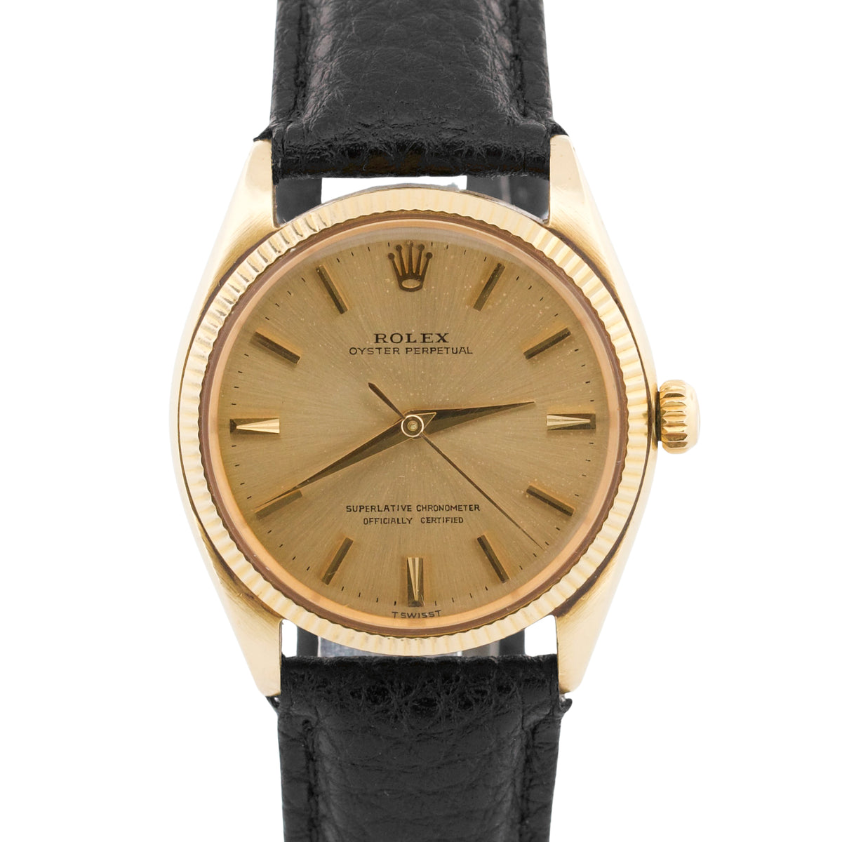 1964 Rolex Oyster Perpetual 1005 34mm Champagne 14K Yellow Gold Fluted Watch