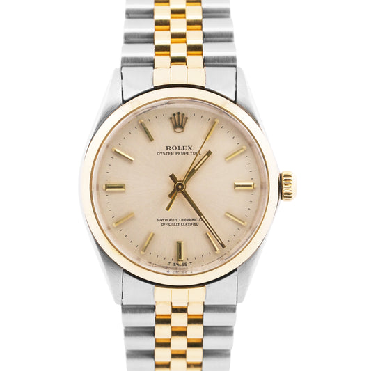 VINTAGE 1969 Rolex Oyster Perpetual 34mm SILVER 18K Steel Fluted JUBILEE 1005