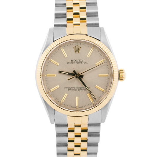 1986 Rolex Oyster Perpetual 34mm Two-Tone SILVER Gold Steel Fluted JUBILEE 1005