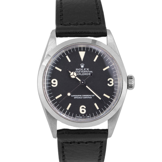 VINTAGE 1975 Rolex Explorer Stainless Steel Black 36mm 3-6-9 Leather 1016 Watch
