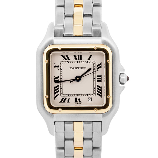 Ladies Cartier Panthere ONE ROW 18K Gold Steel Ivory 27mm Quartz 1100 W25028B5