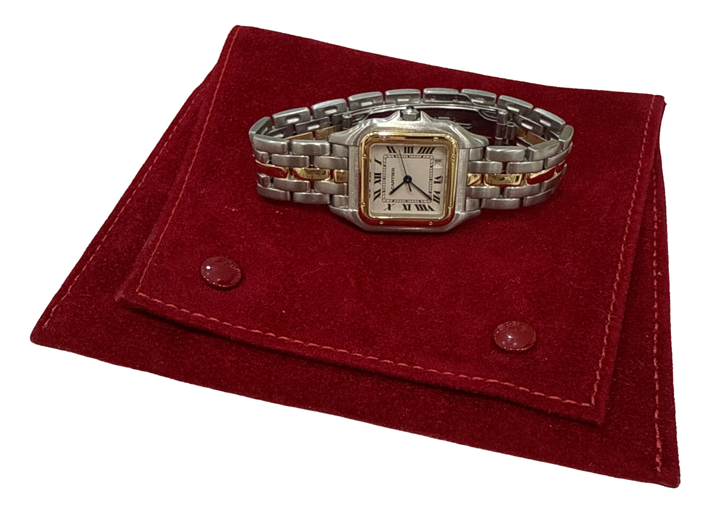 Ladies Cartier Panthere ONE ROW 18K Gold Steel Ivory 27mm Quartz 1100 W25028B5