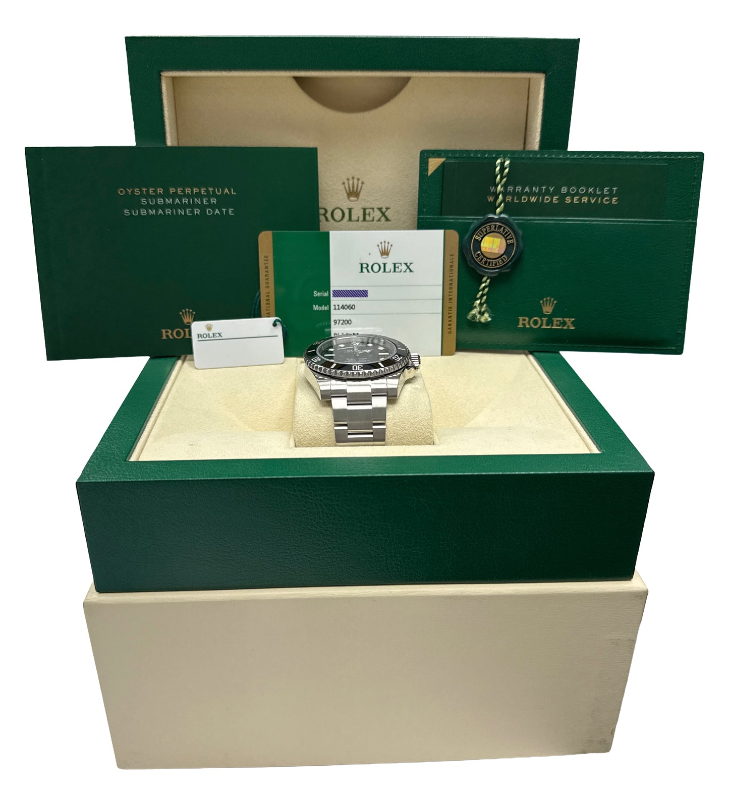 PAPERS Rolex Submariner No-Date Steel 40mm BLACK Ceramic Steel Watch 114060 BOX