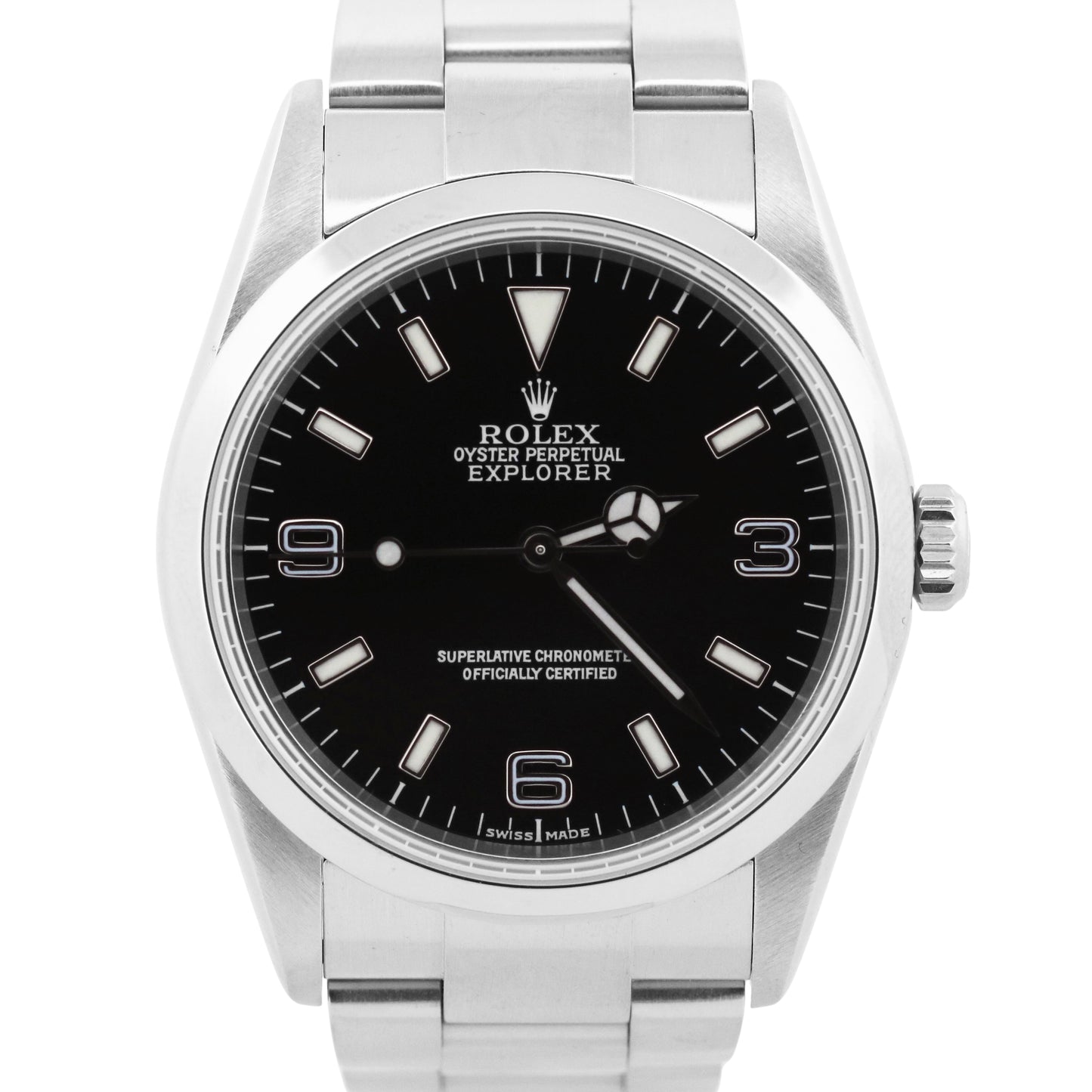 Rolex Explorer I BLACK 36mm 3-6-9 Stainless Steel MK2 Oyster NO-HOLES 114270