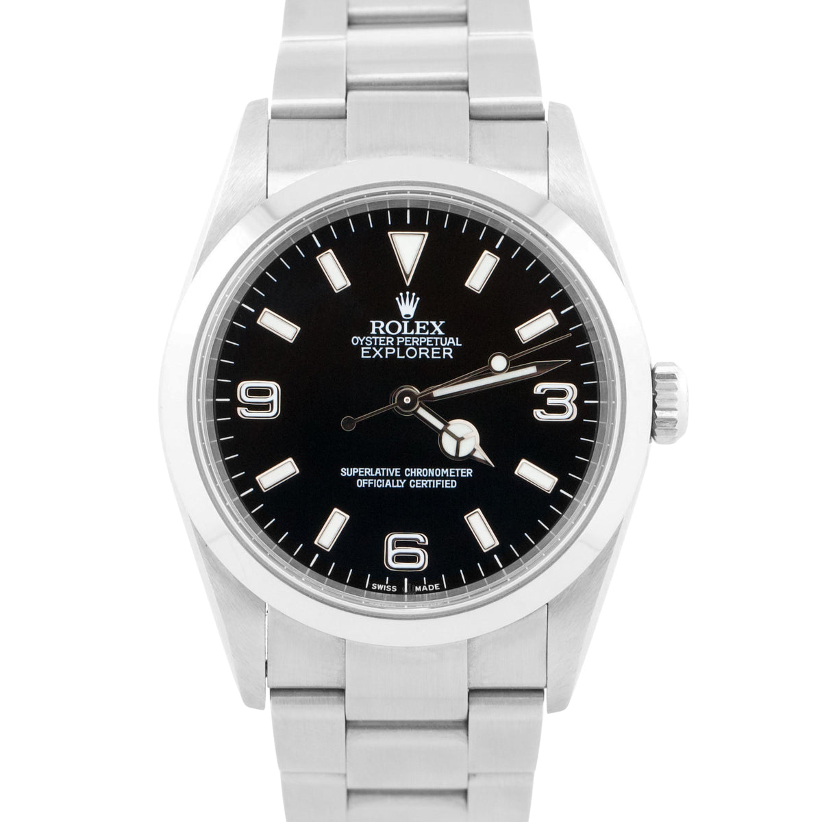 Unpolished 2002 Rolex Explorer 114270 Black 36mm 3-6-9 Oyster Steel Box Papers