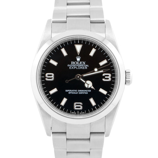Unpolished 2002 Rolex Explorer 114270 Black 36mm 3-6-9 Oyster Steel Box Papers