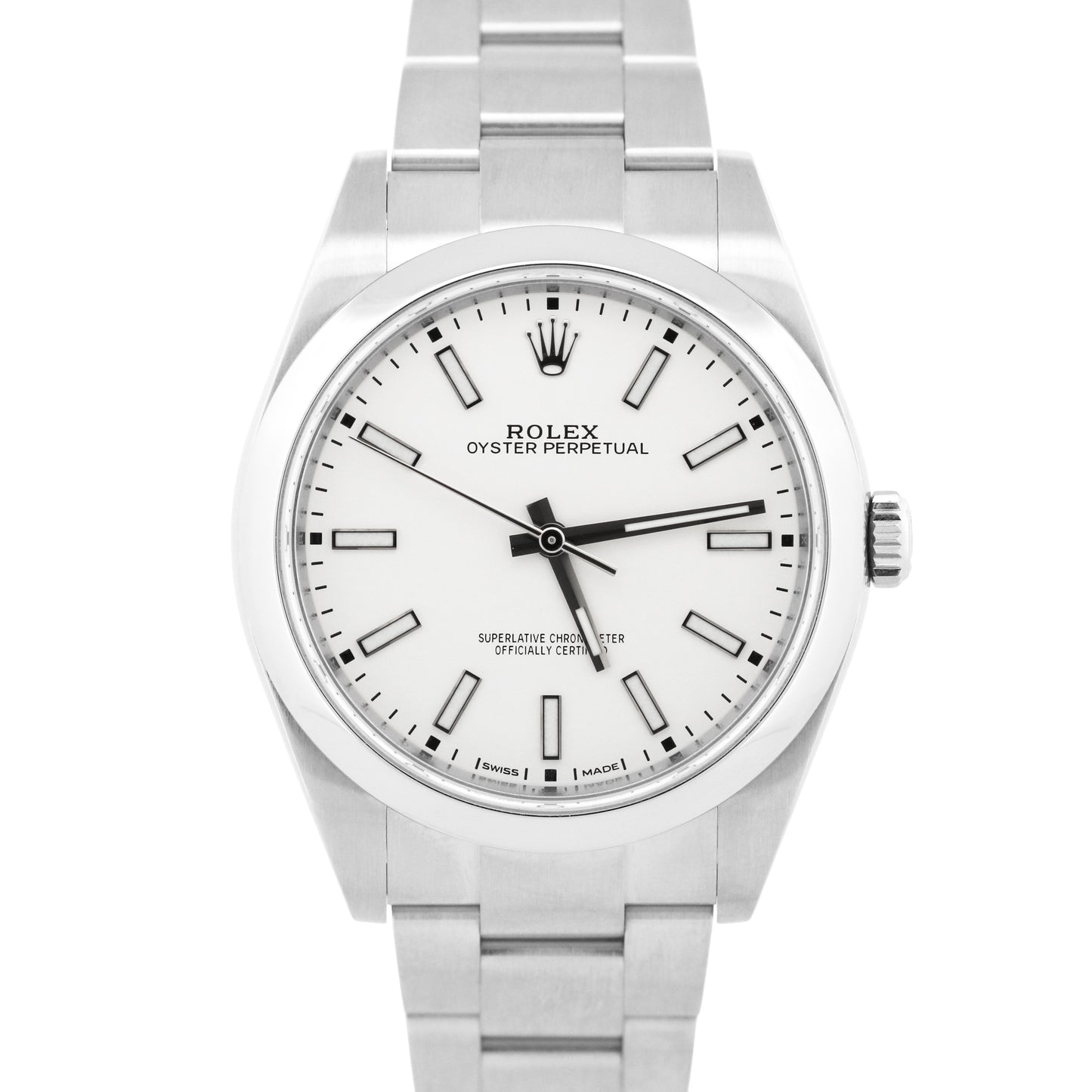 PAPERS Rolex Oyster Perpetual 39mm WHITE Stainless Steel Oyster 114300 Watch BOX