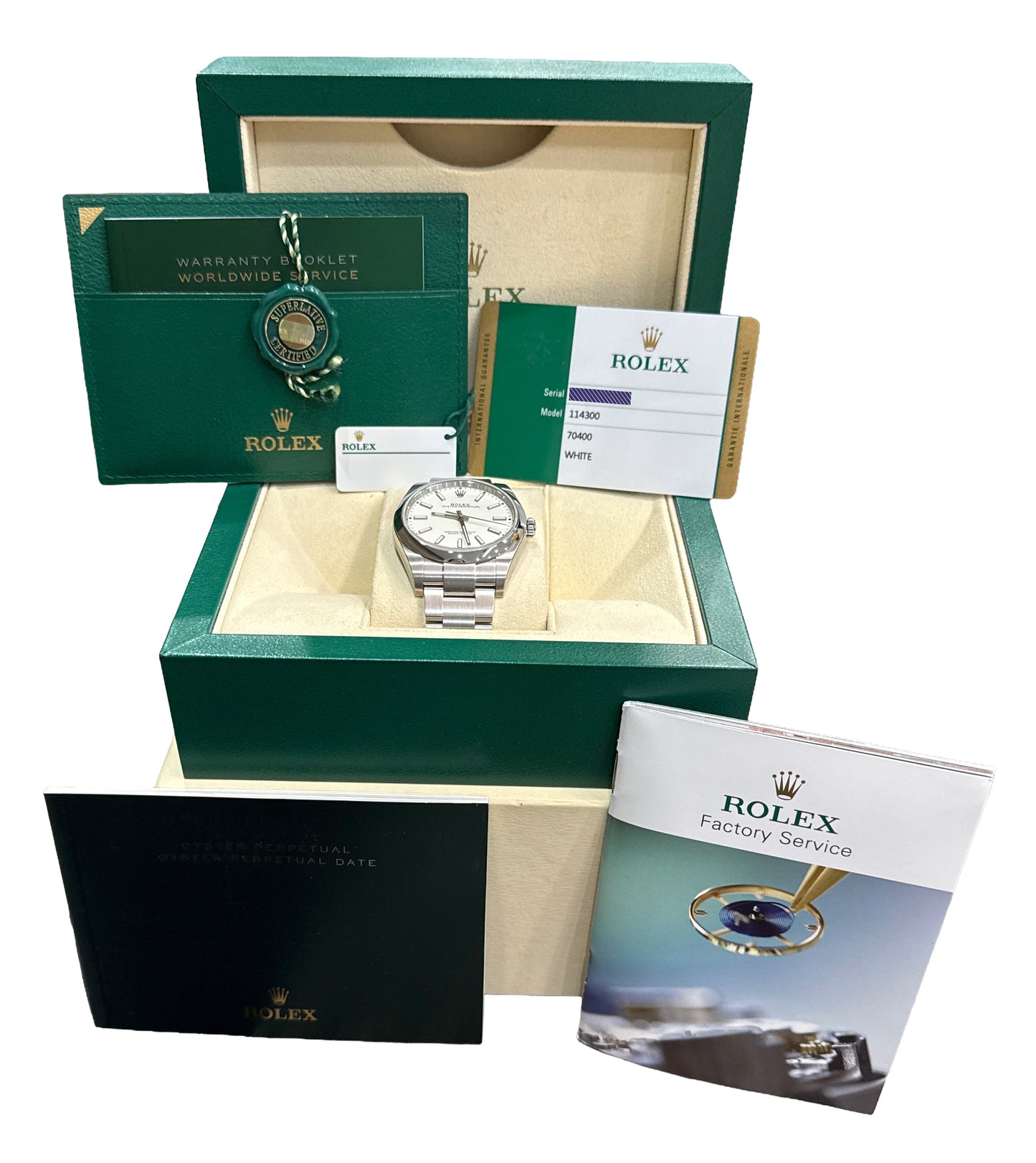 NOS STICKERED 2019 PAPERS Rolex Oyster Perpetual WHITE 39mm 114300 Steel BOX